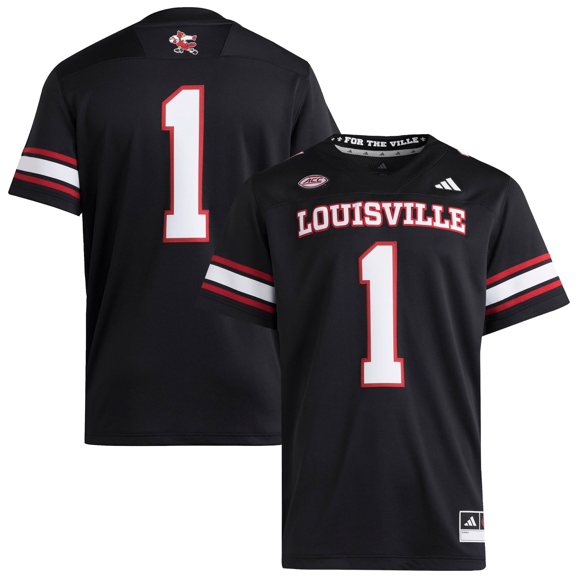 #1 Louisville Cardinals Strategy Jersey Black - front and back view