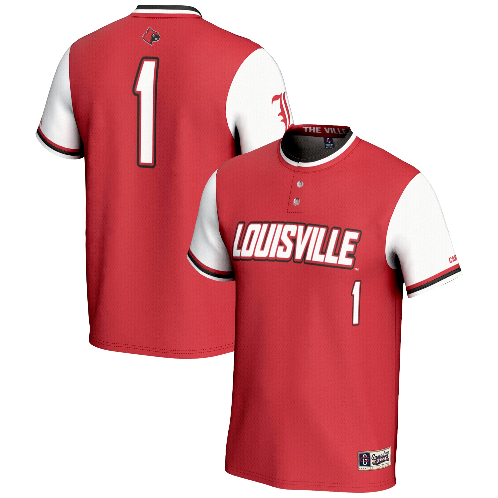 #1 Louisville Cardinals Unisex Lightweight Softball Jersey Red - front and back view