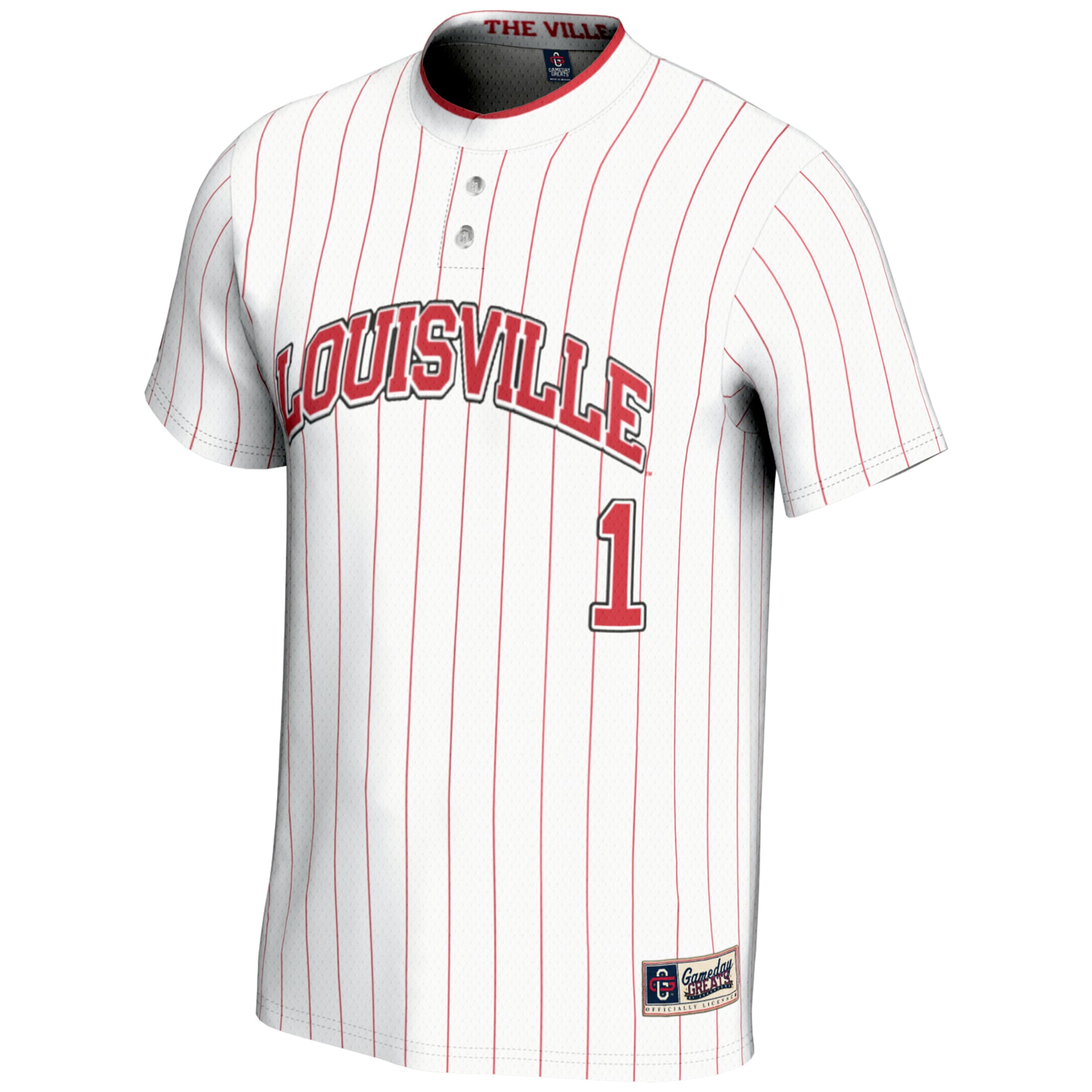 #1 Louisville Cardinals Unisex Lightweight Softball Jersey White - front view