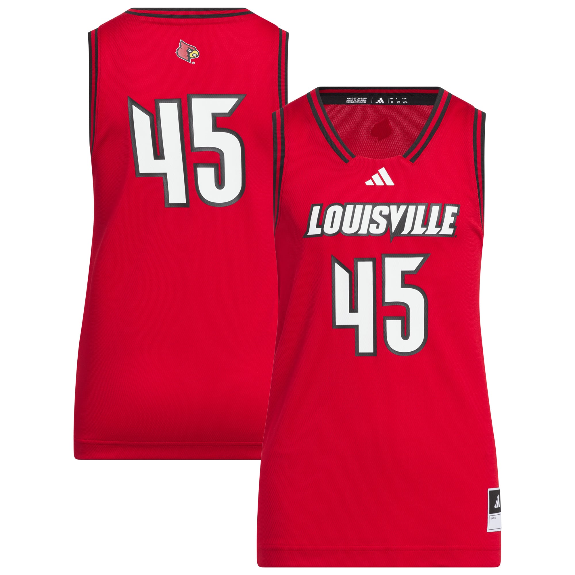 #45 Louisville Cardinals Youth Jersey Red - front and back view