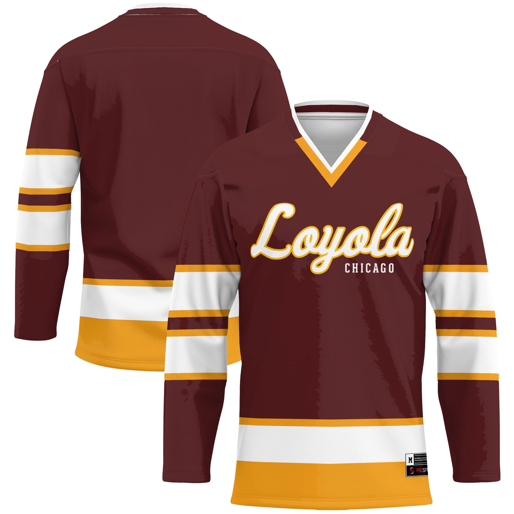 Loyola Chicago Ramblers Hockey Jersey Maroon - front and back view