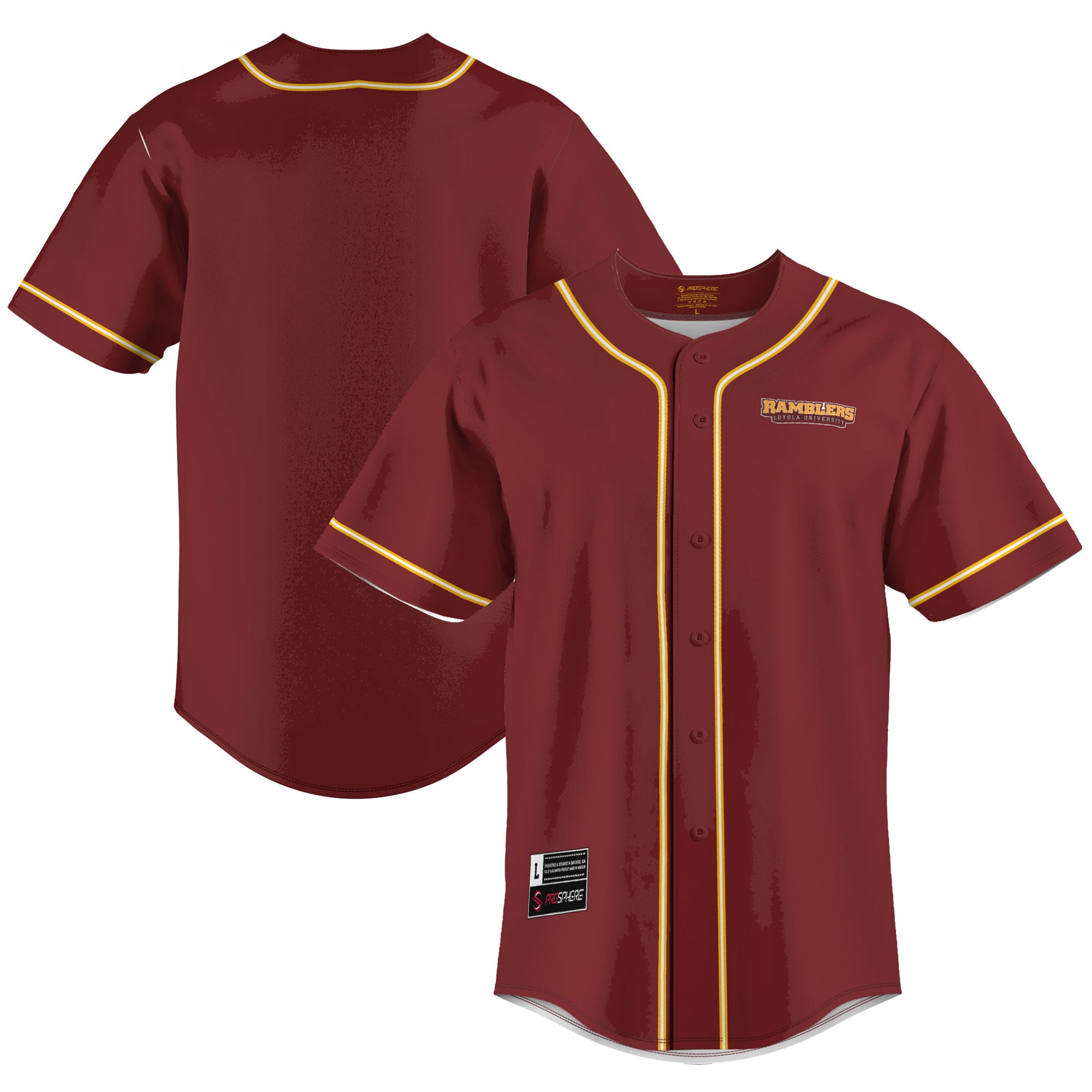 Loyola Chicago Ramblers Lightweight Baseball Jersey Maroon - front and back view