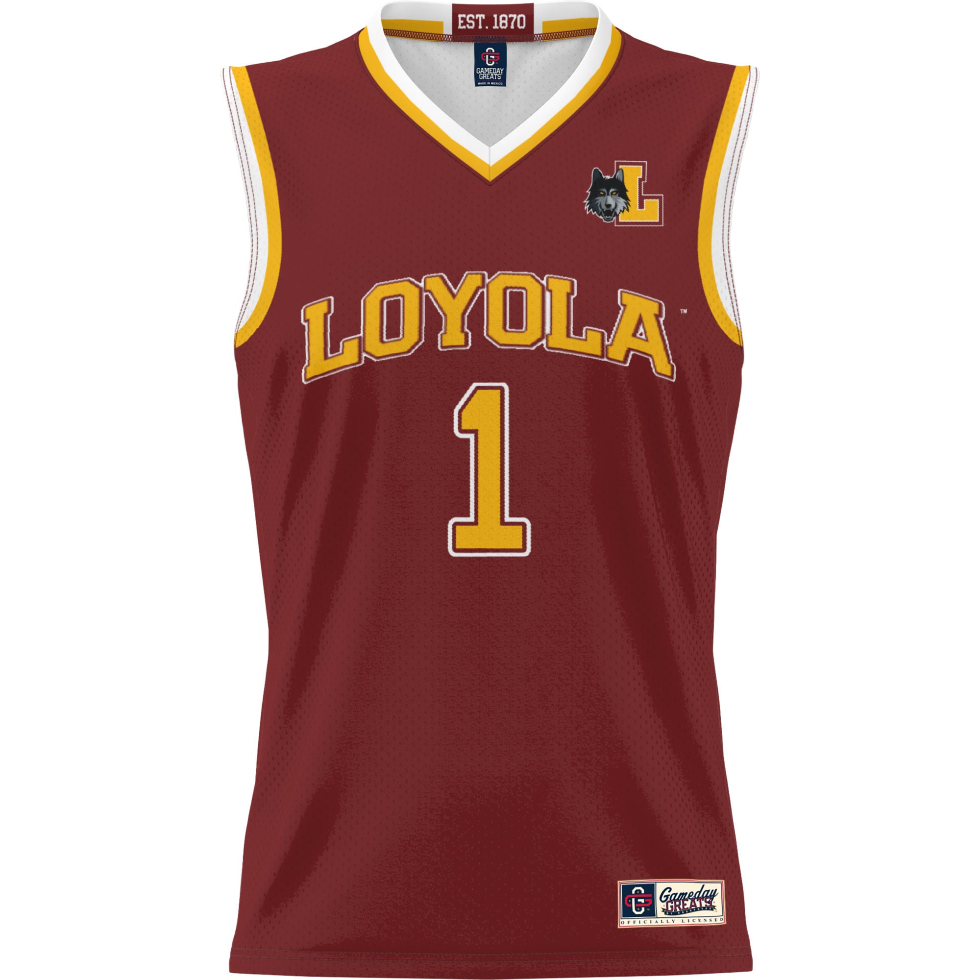 #1 Loyola Chicago Ramblers Lightweight Basketball Jersey Maroon - front view