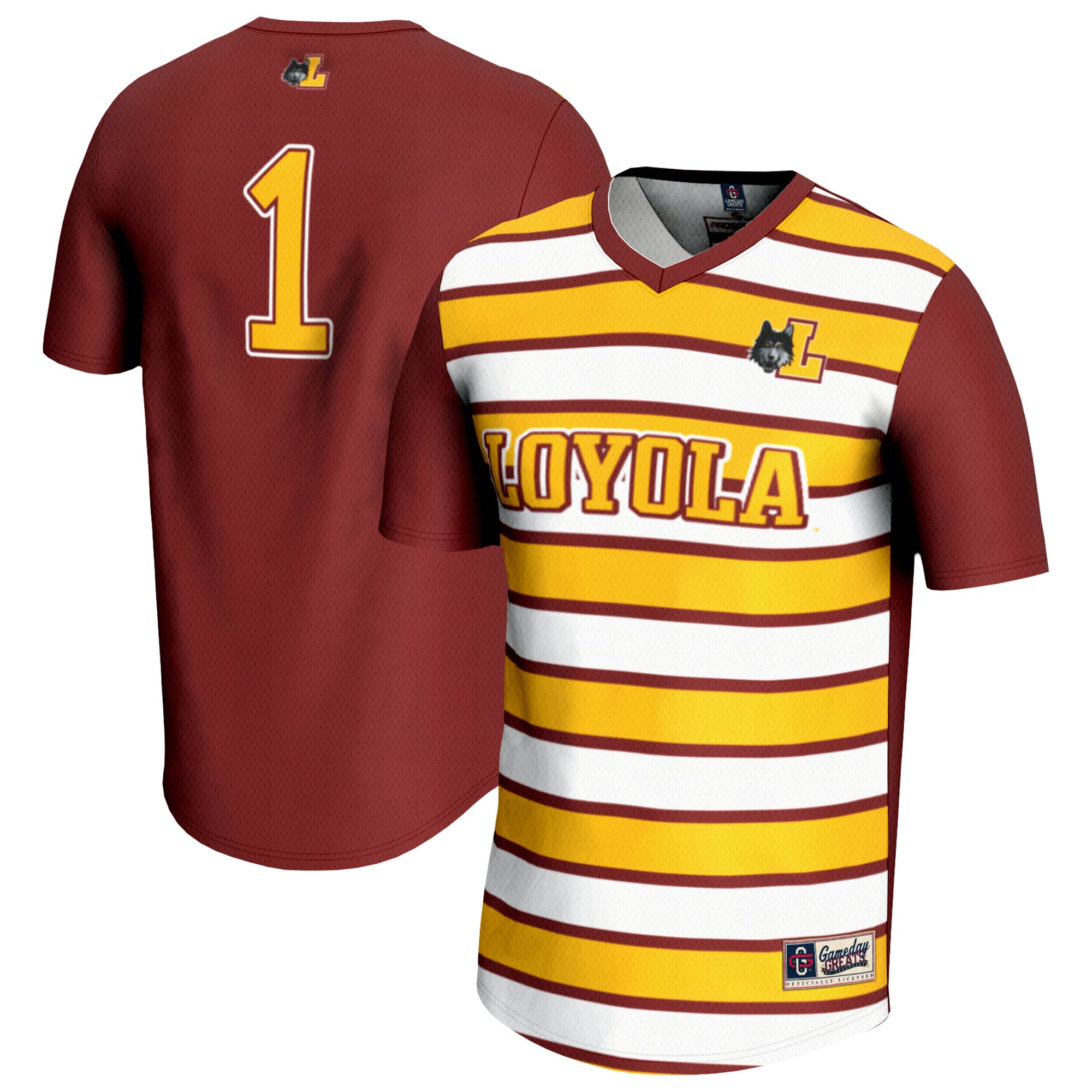 #1 Loyola Chicago Ramblers Unisex Lightweight Soccer Fashion Jersey Maroon - front and back view