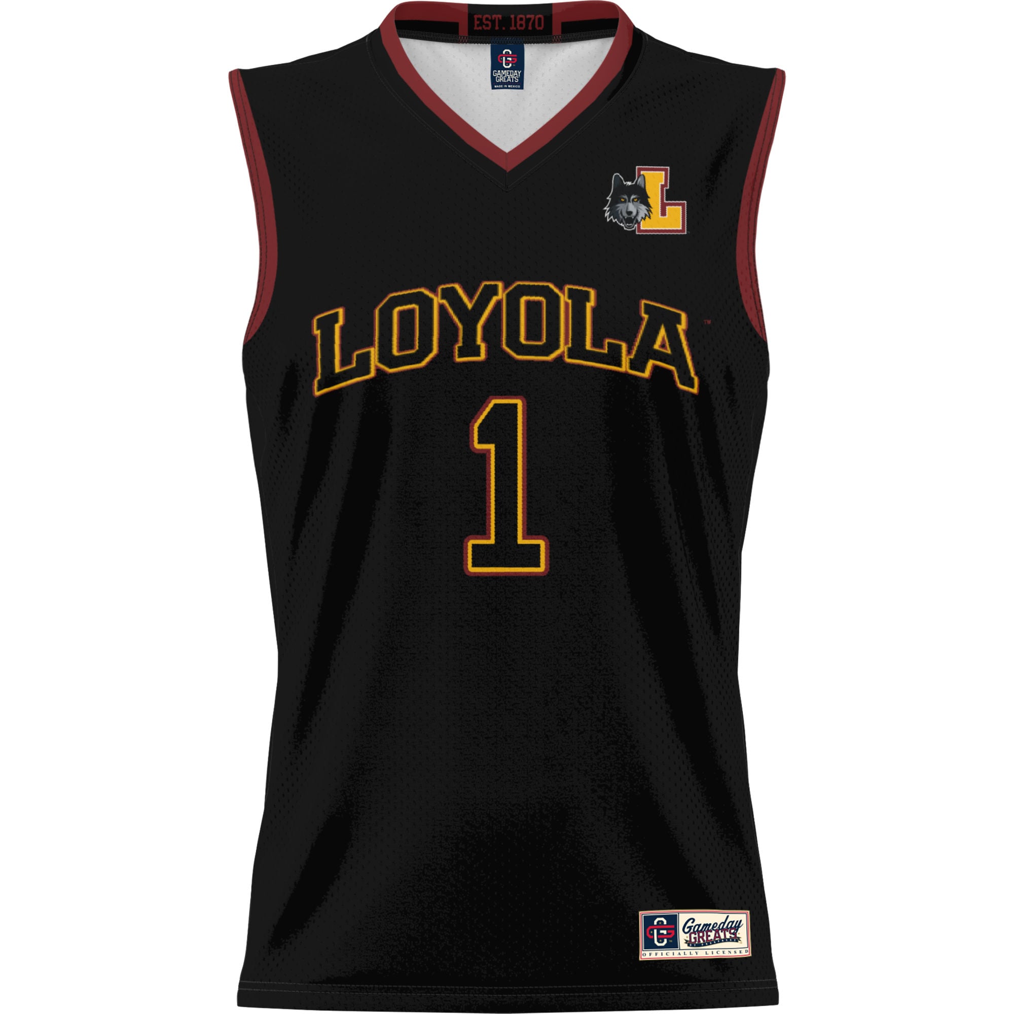 #1 Loyola Chicago Ramblers Youth Lightweight Basketball Jersey Black - front view