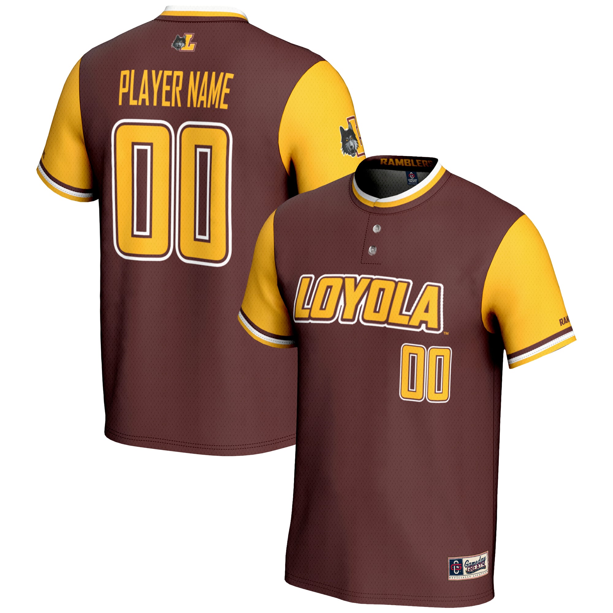 Loyola Chicago Ramblers Youth Lightweight Softball Jersey - Maroon - front and back view