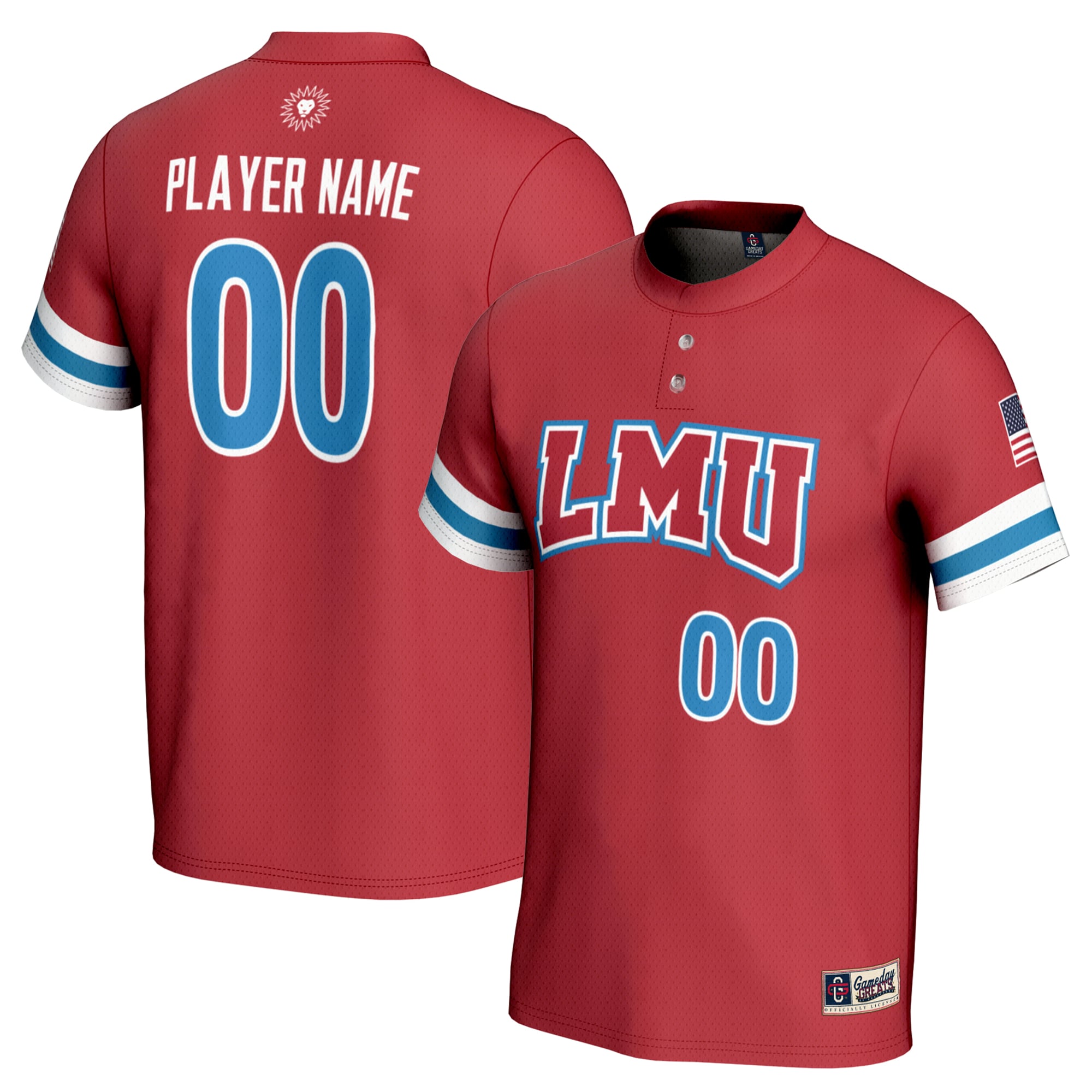 Loyola Marymount Lions Youth Softball Lightweight Jersey Crimson - front and back view