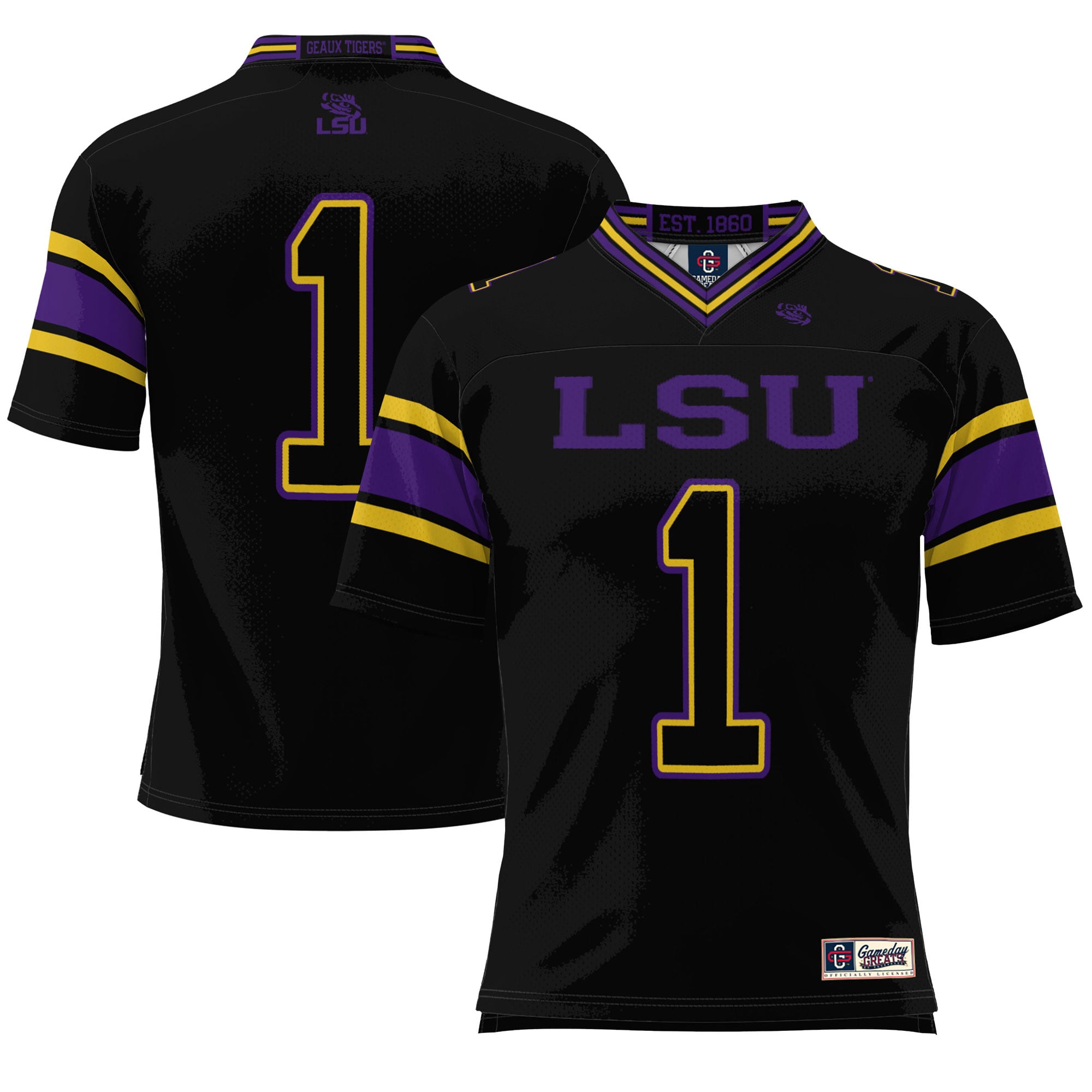 #1 LSU Tigers Endzone Football Jersey Black - front view