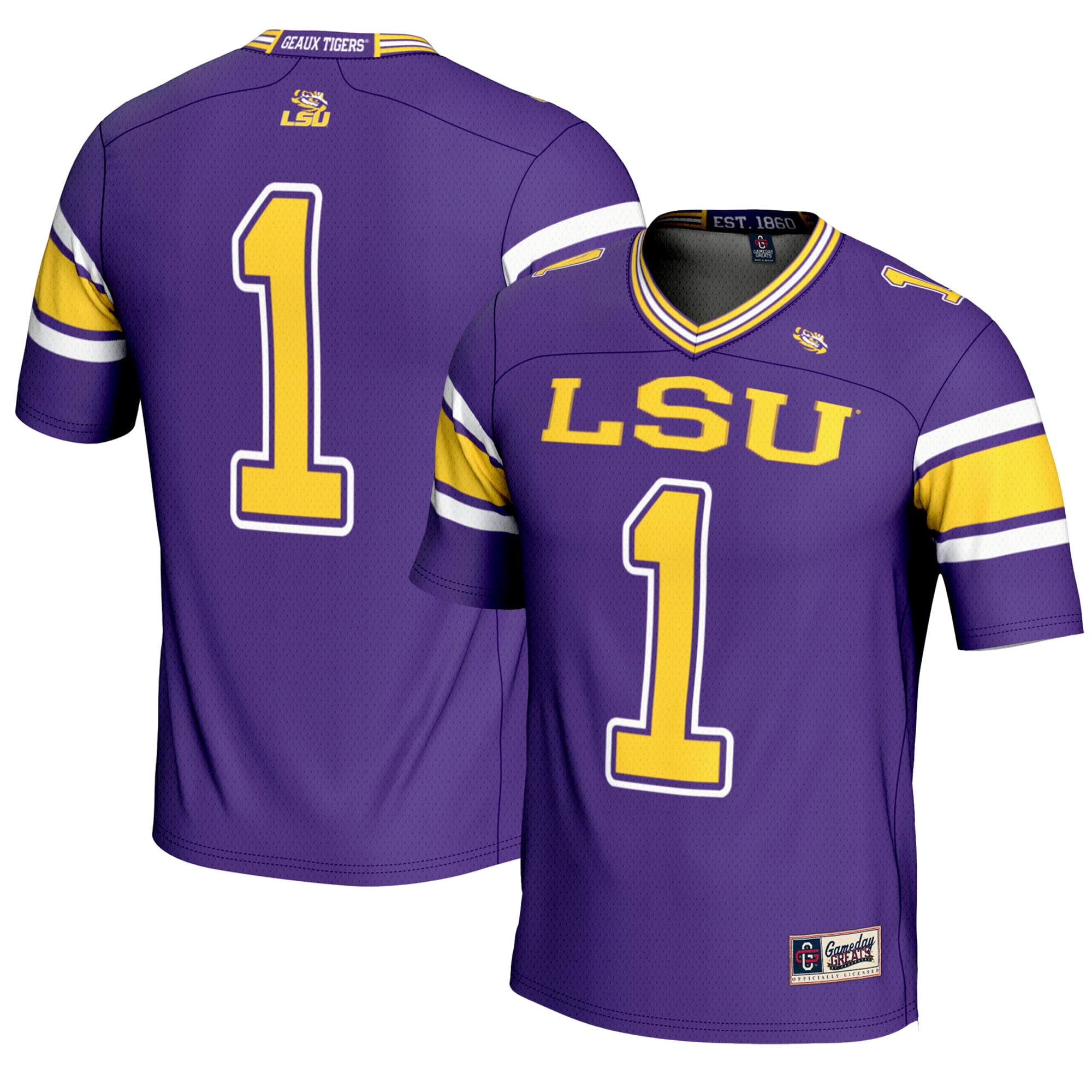 #1 LSU Tigers Endzone Football Jersey Purple - front and back view