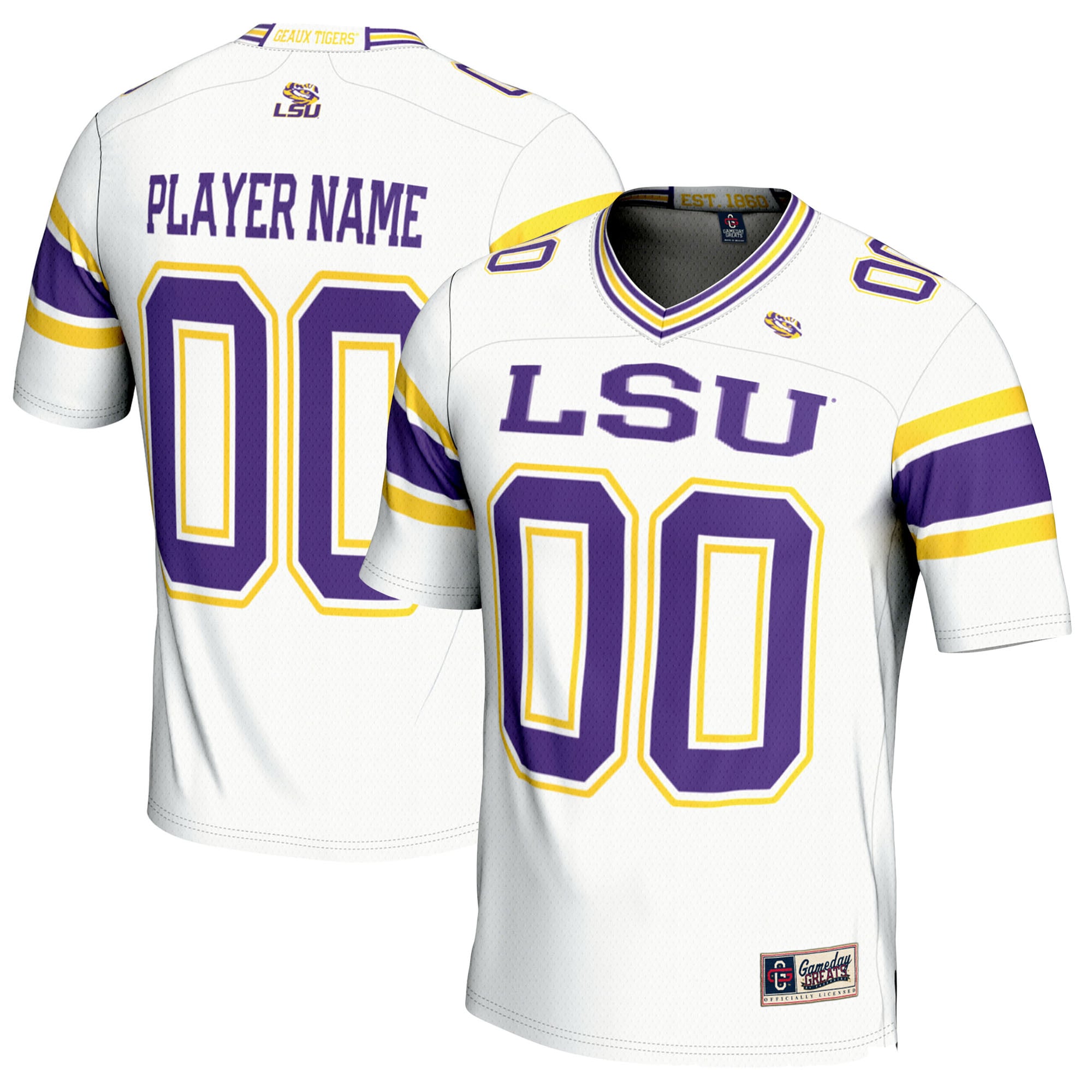 LSU Tigers Football Jersey White - front and back view