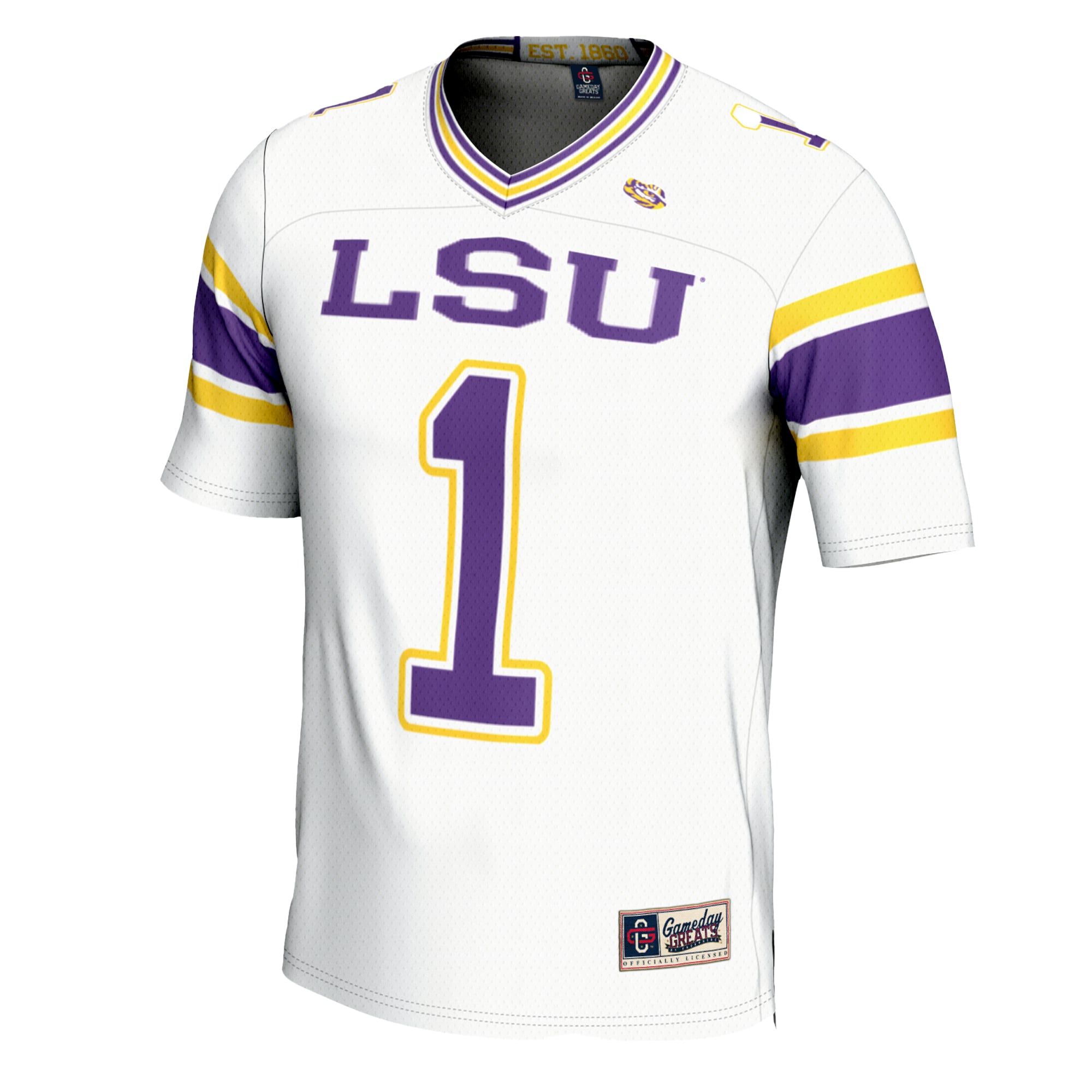 #1 LSU Tigers Football Jersey - White - front view