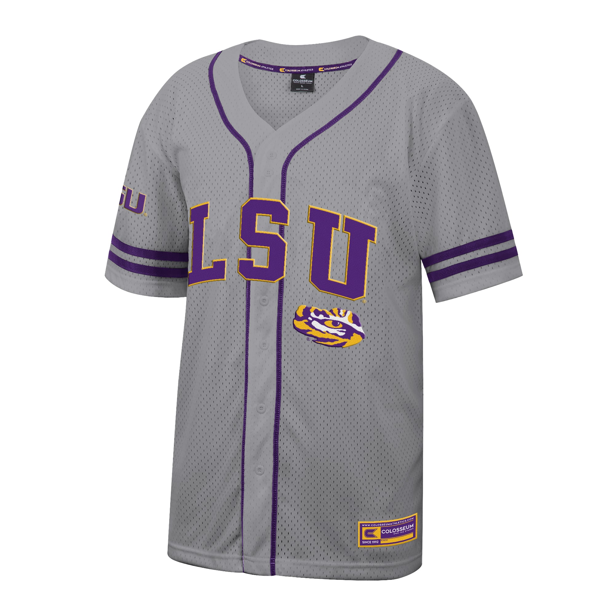 LSU Tigers Free Spirited Baseball Jersey Gray - front view