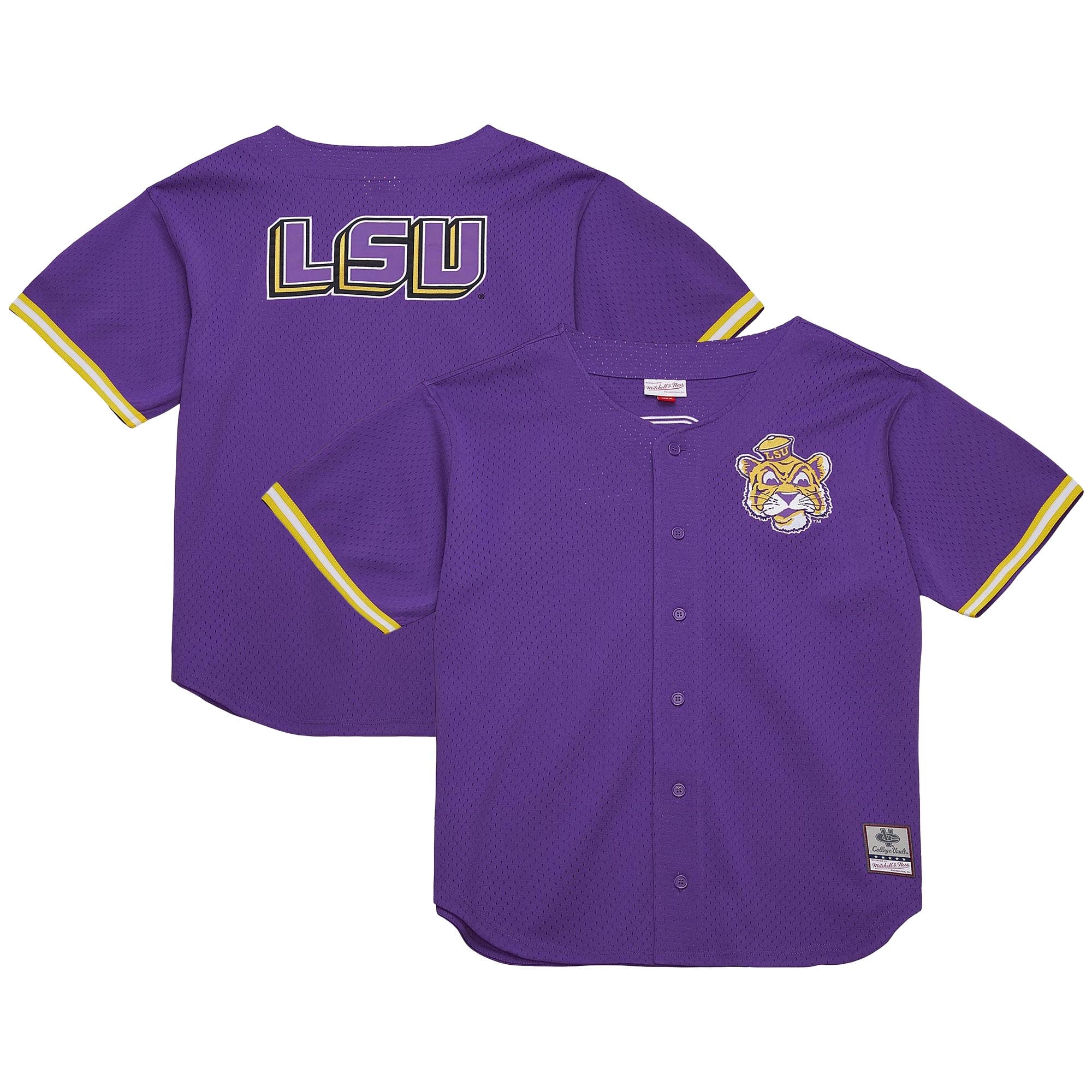 LSU Tigers Game Time Vintage Mesh Button Front Top Purple - front and back view
