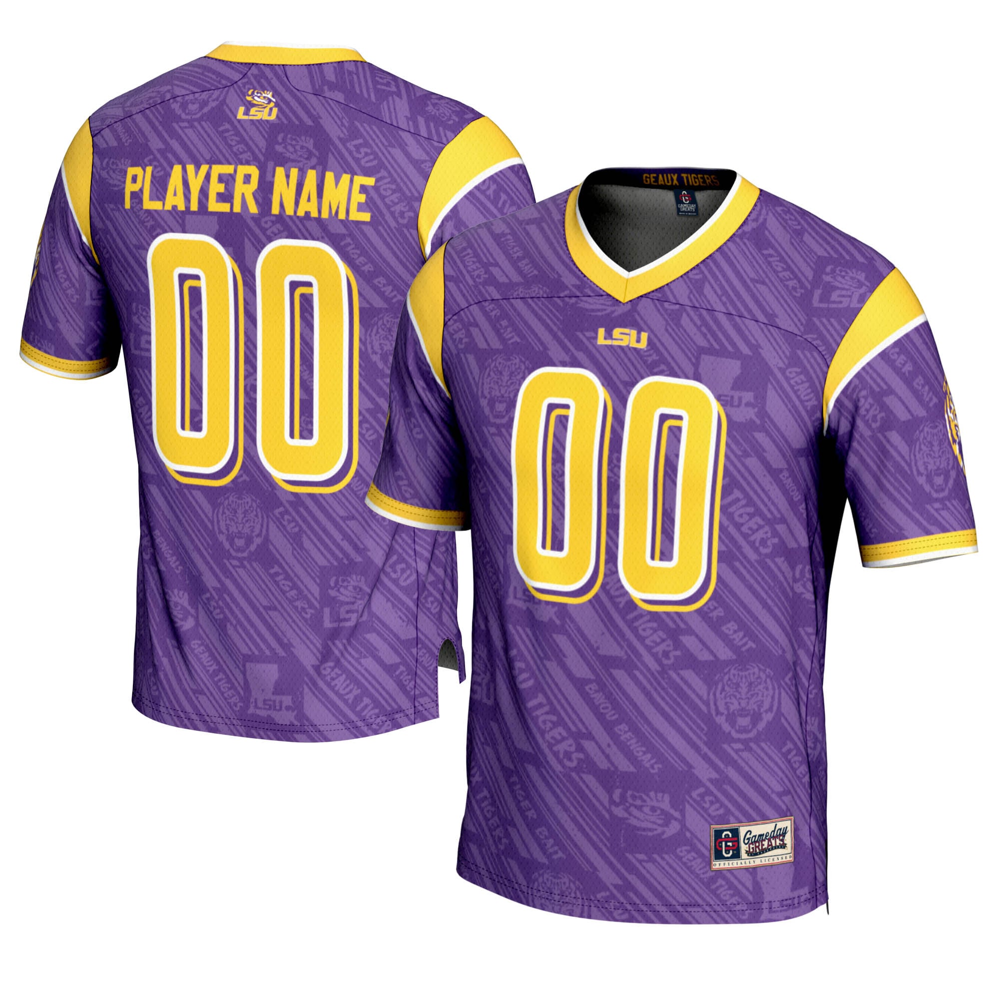 LSU Tigers Highlight Print Football Jersey Purple - front and back view