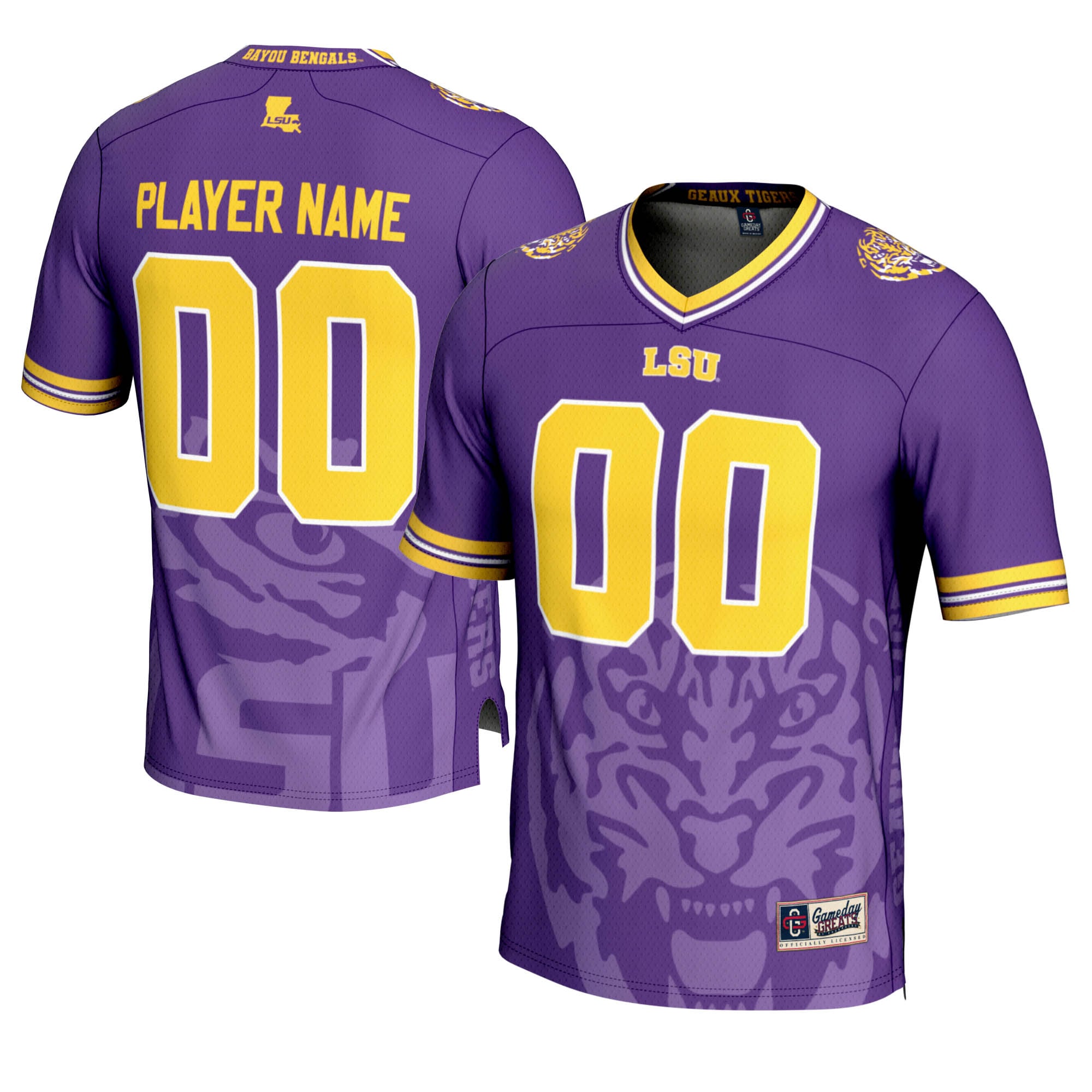 LSU Tigers Icon Print Football Jersey Purple - front and back view