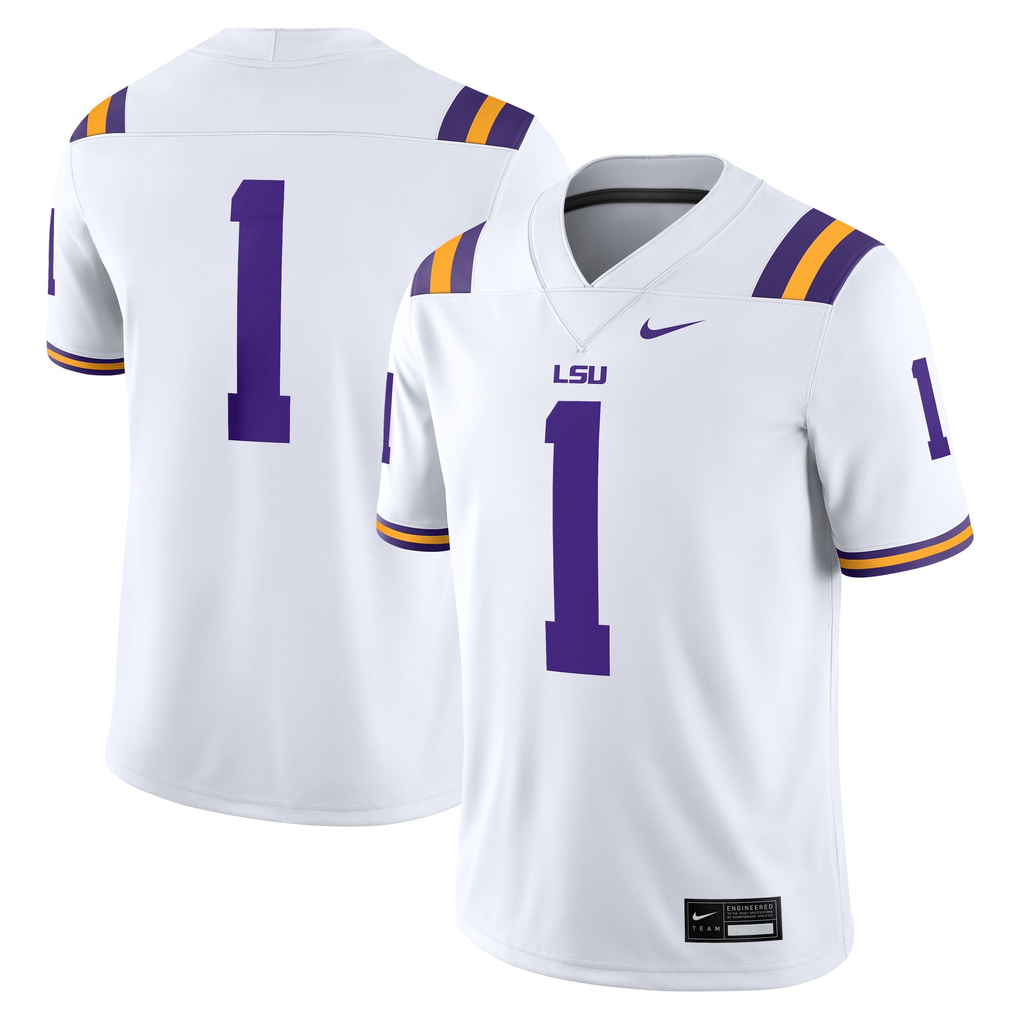 #1 LSU Tigers Jersey White - front and back view