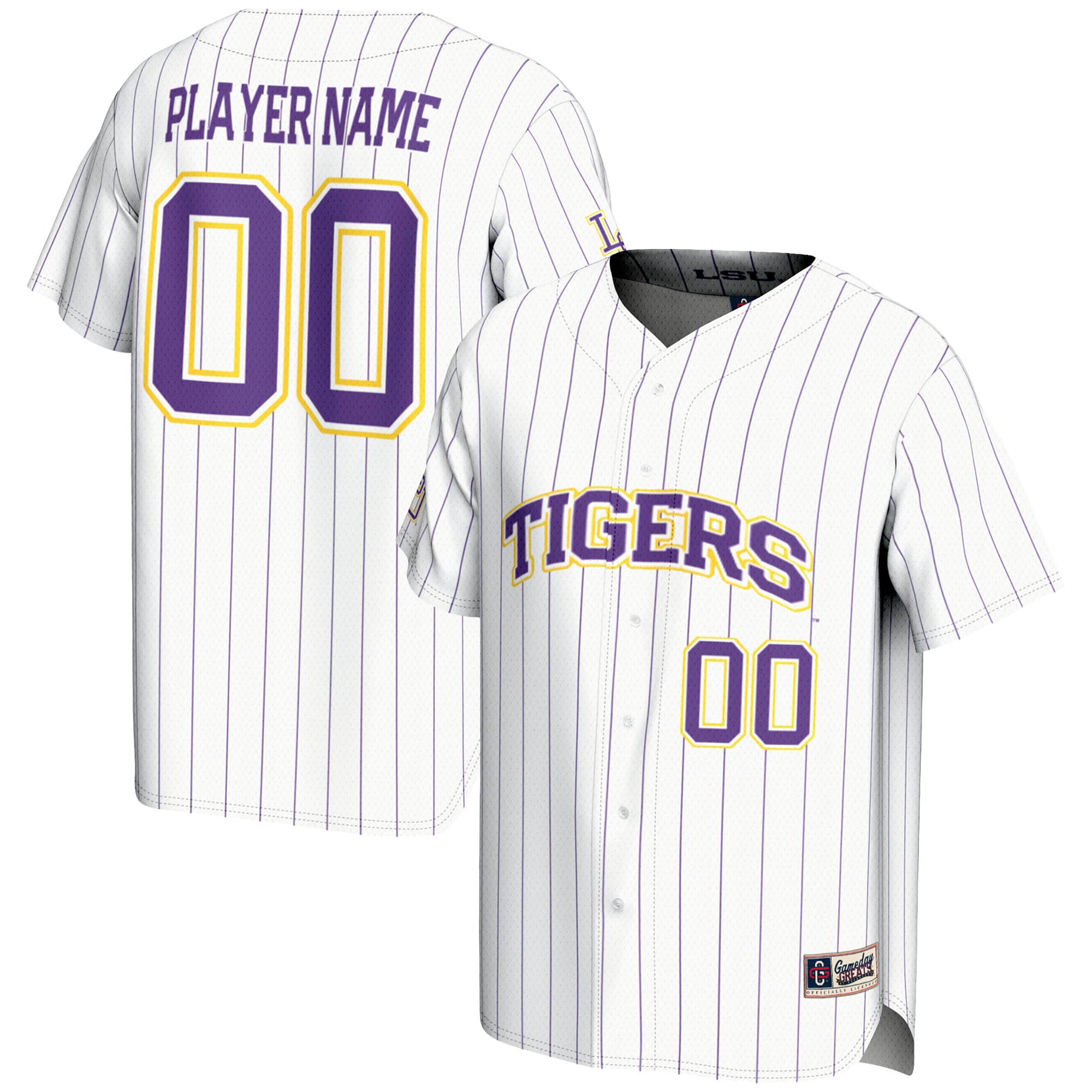 LSU Tigers Lightweight Baseball Jersey White - front and back view