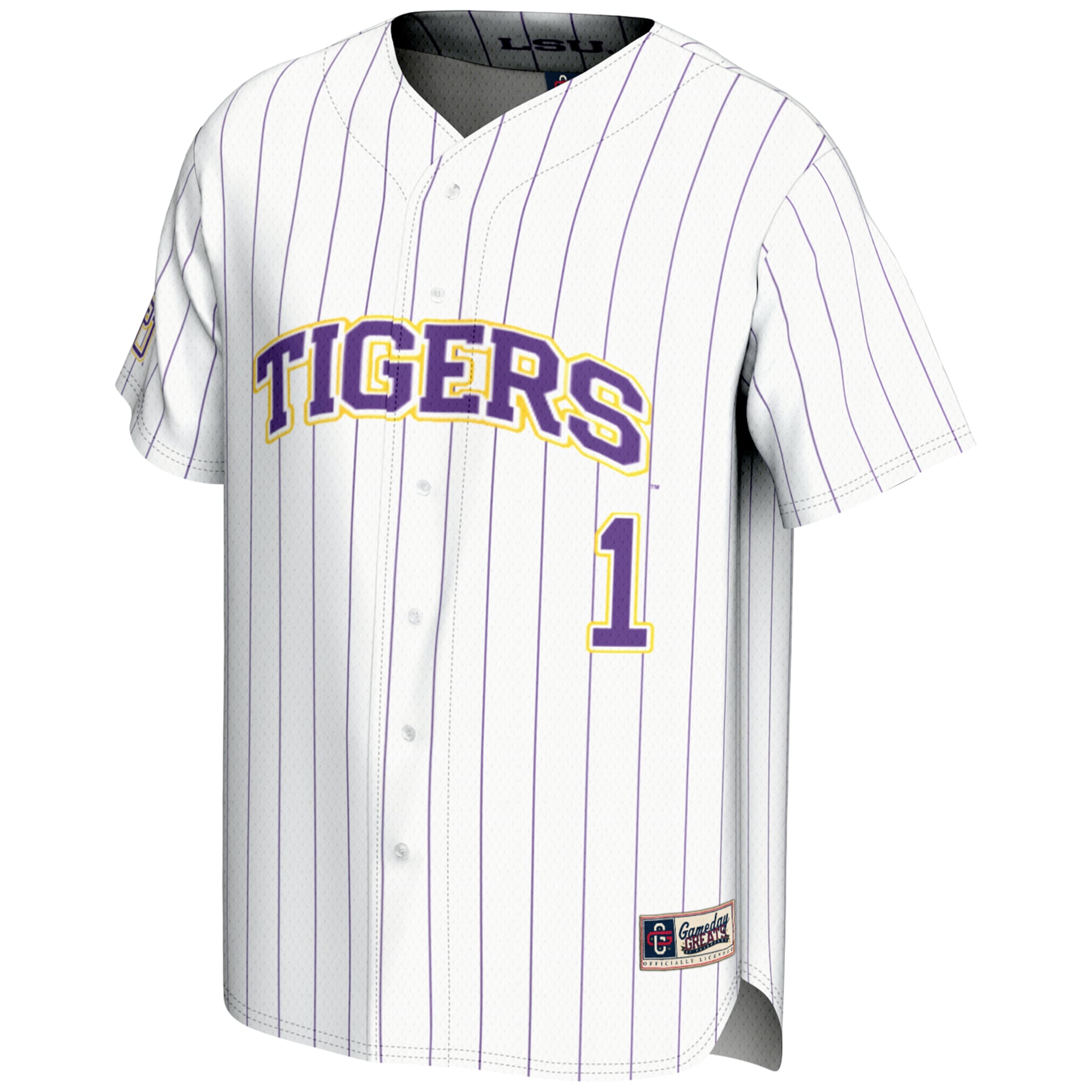 #1 LSU Tigers Lightweight Baseball Jersey White - front view