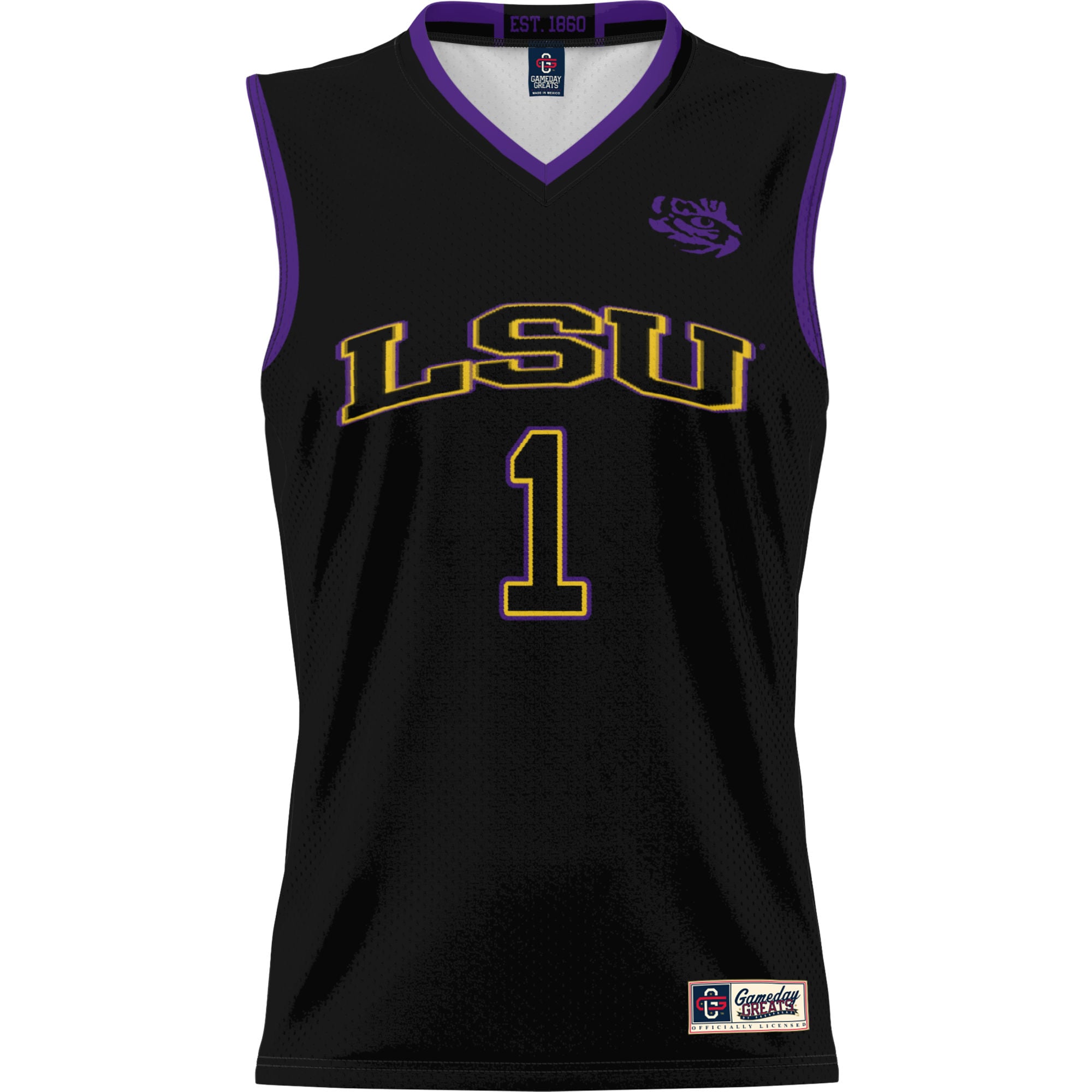 #1 LSU Tigers Lightweight Basketball Jersey Black - front view