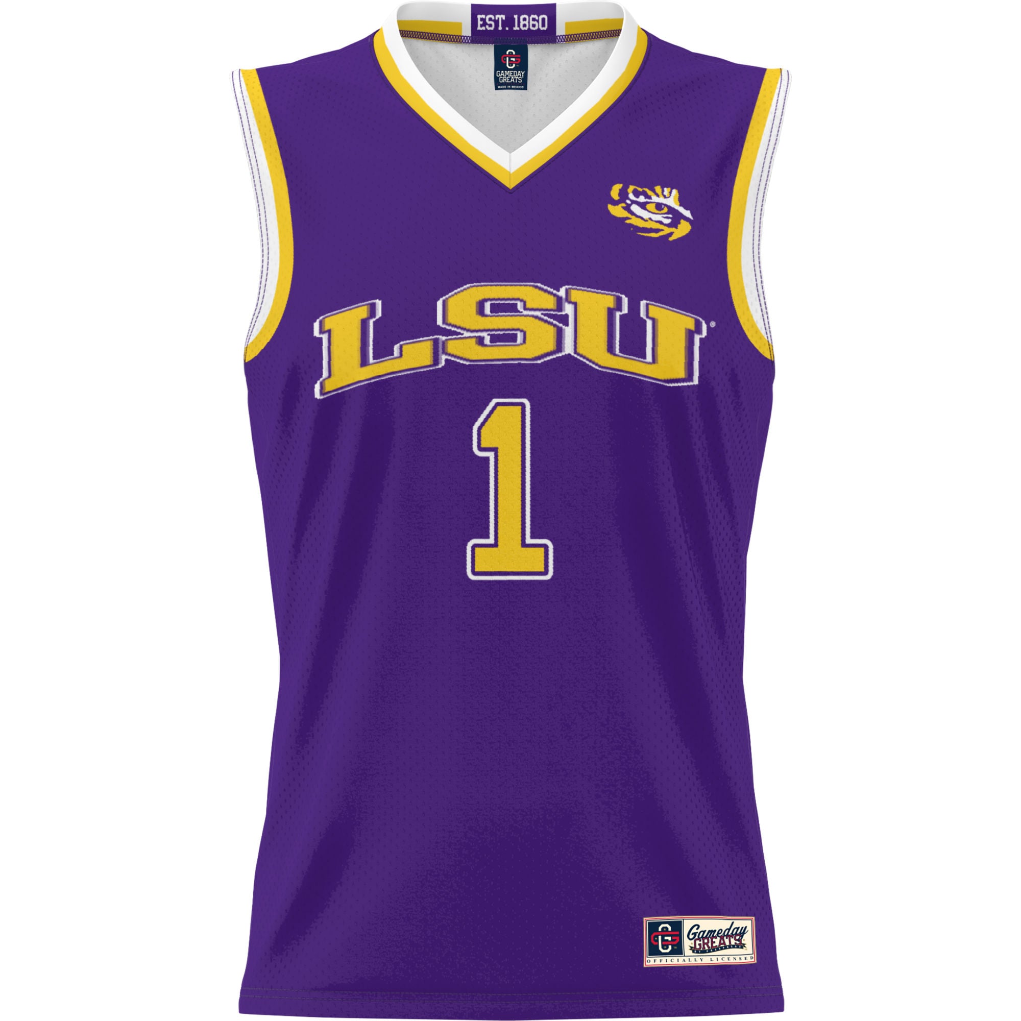 #1 LSU Tigers Youth Lightweight Basketball Jersey Purple - front view