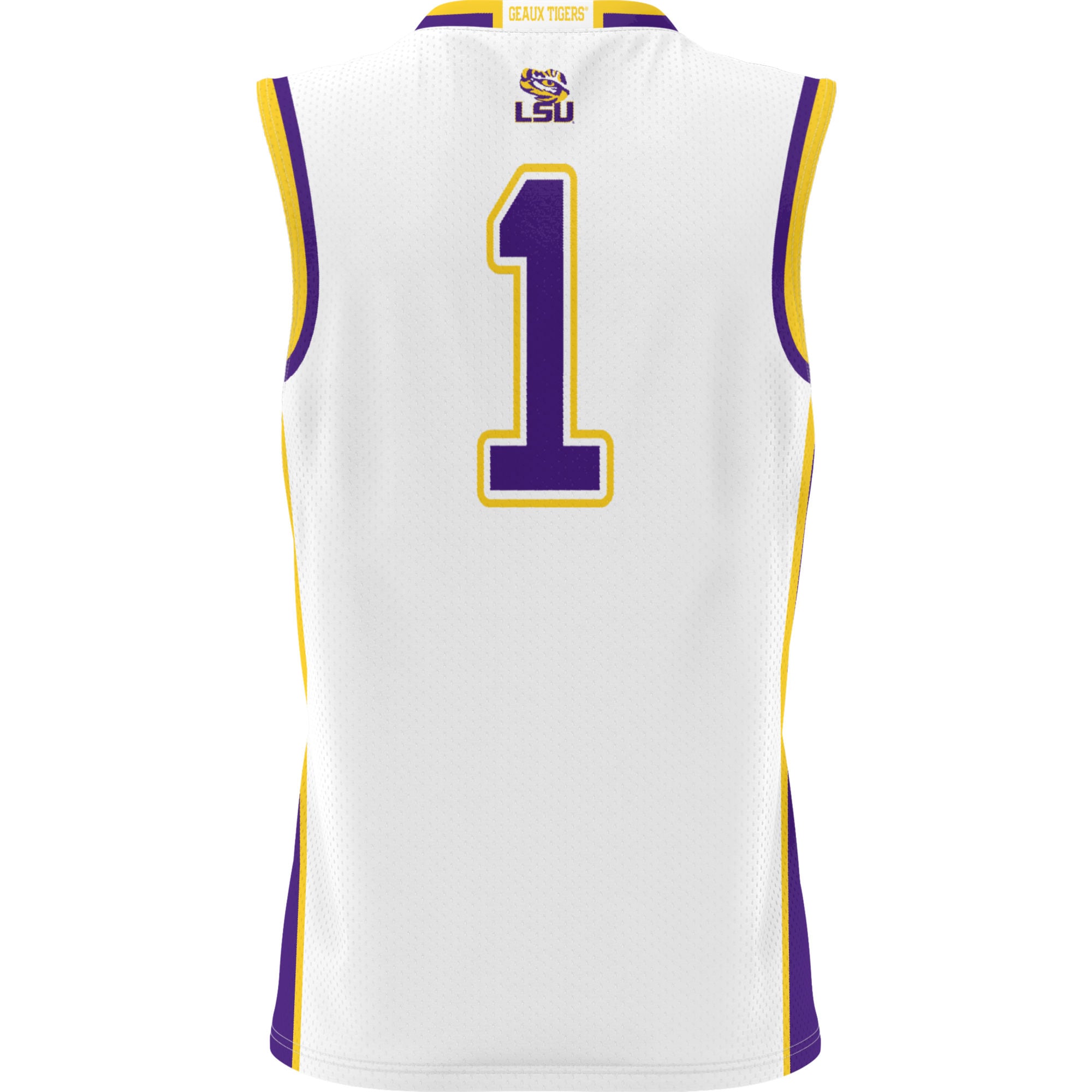 #1 LSU Tigers Lightweight Basketball Jersey White - back view