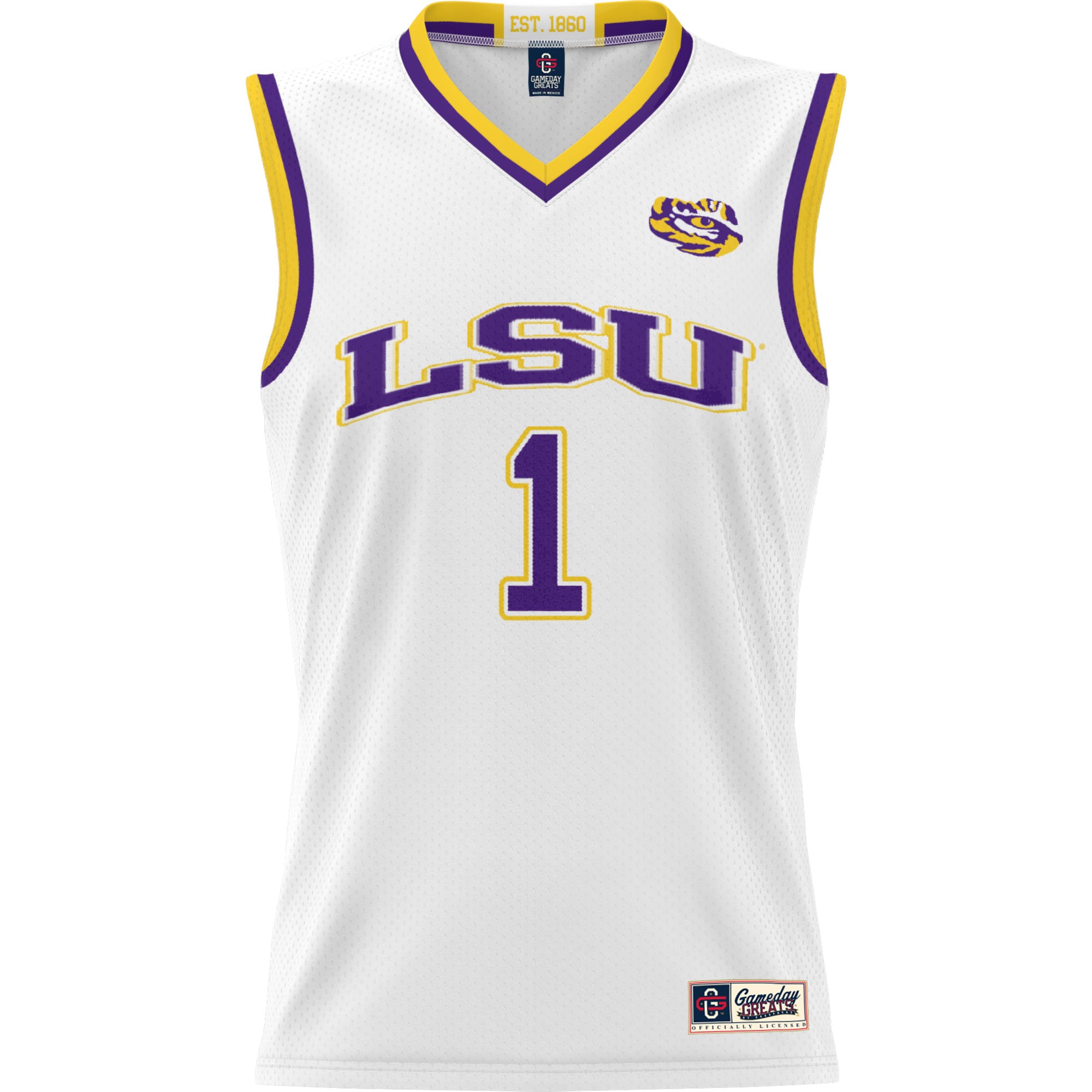 #1 LSU Tigers Lightweight Basketball Jersey White - front view
