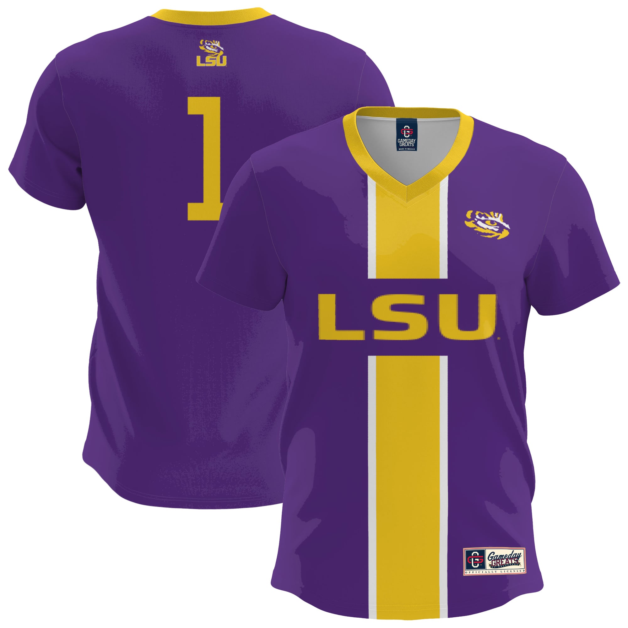 LSU Tigers Lightweight Soccer Fashion Jersey Purple - front and back view