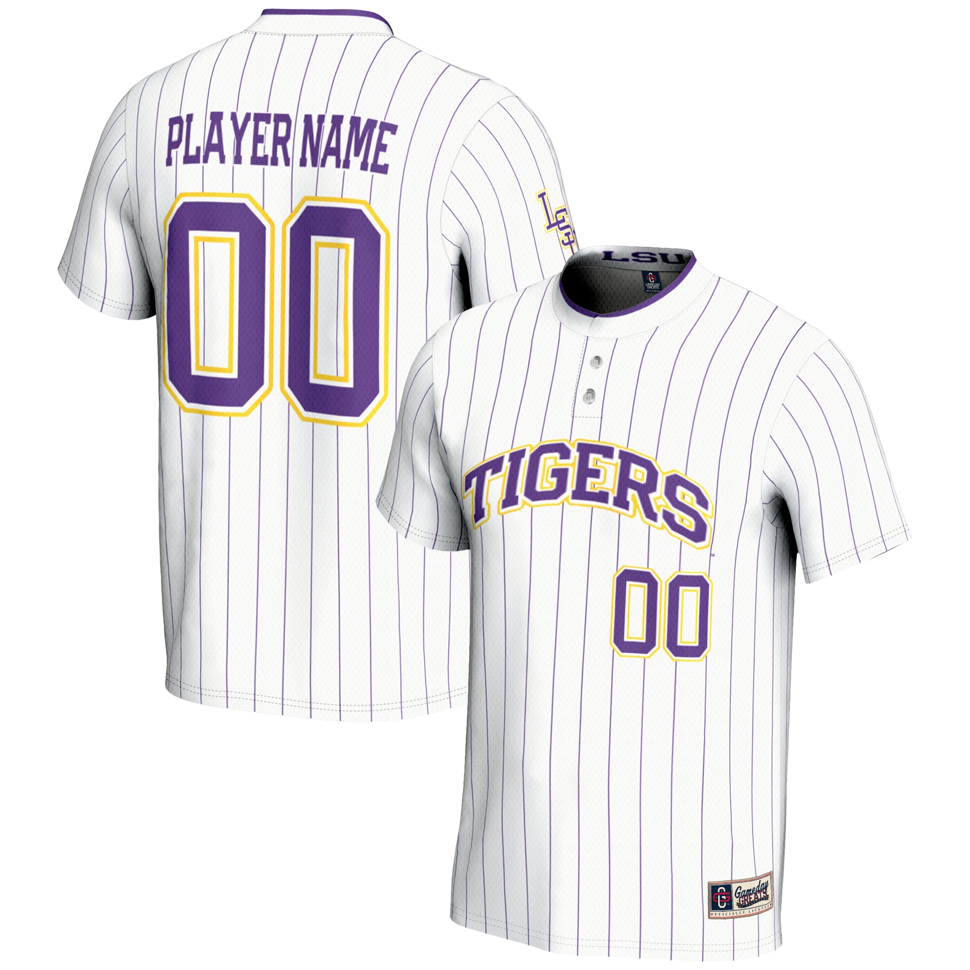 LSU Tigers Lightweight Softball Jersey White - front and back view