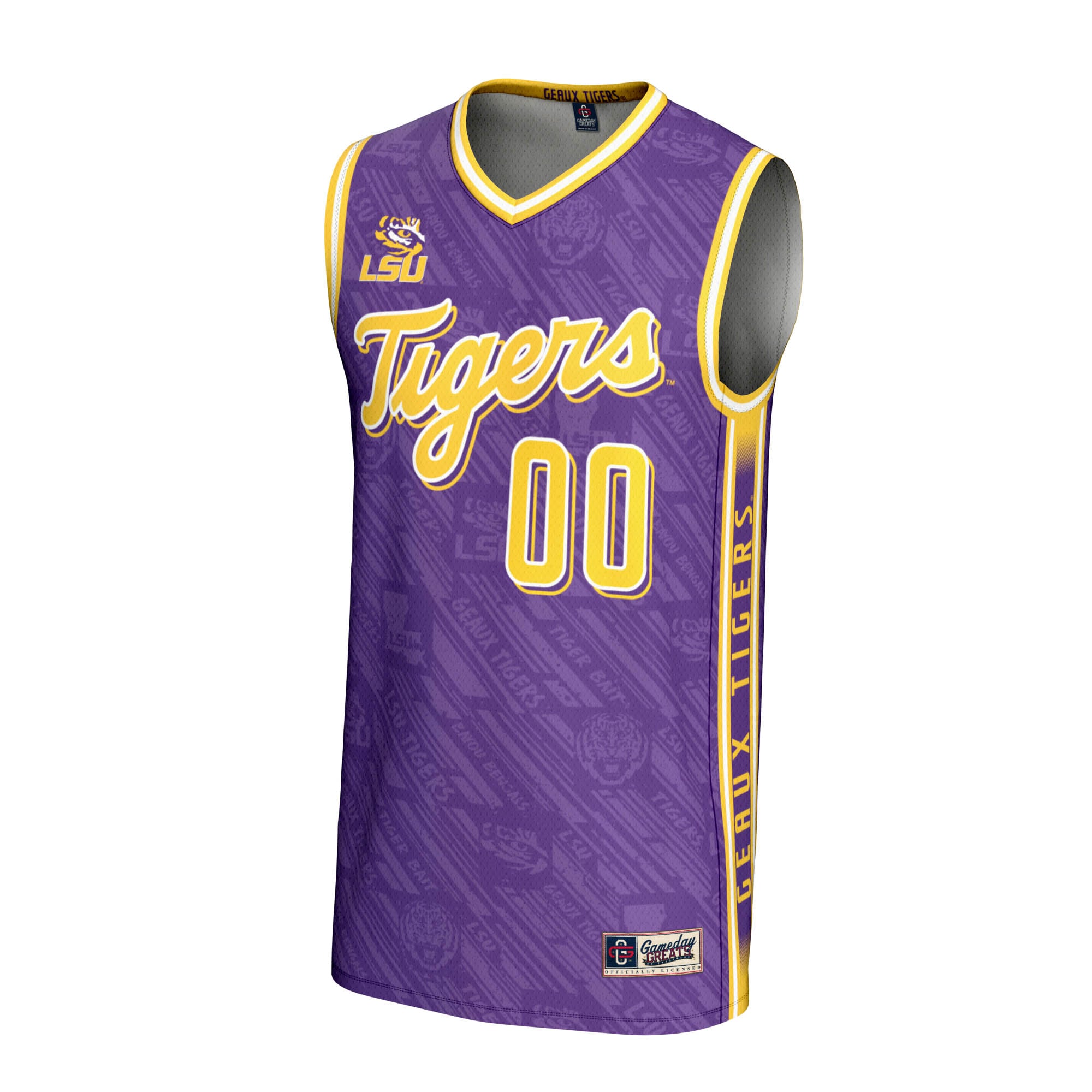 LSU Tigers Men's Basketball Highlight Print Lightweight Jersey Purple - front view