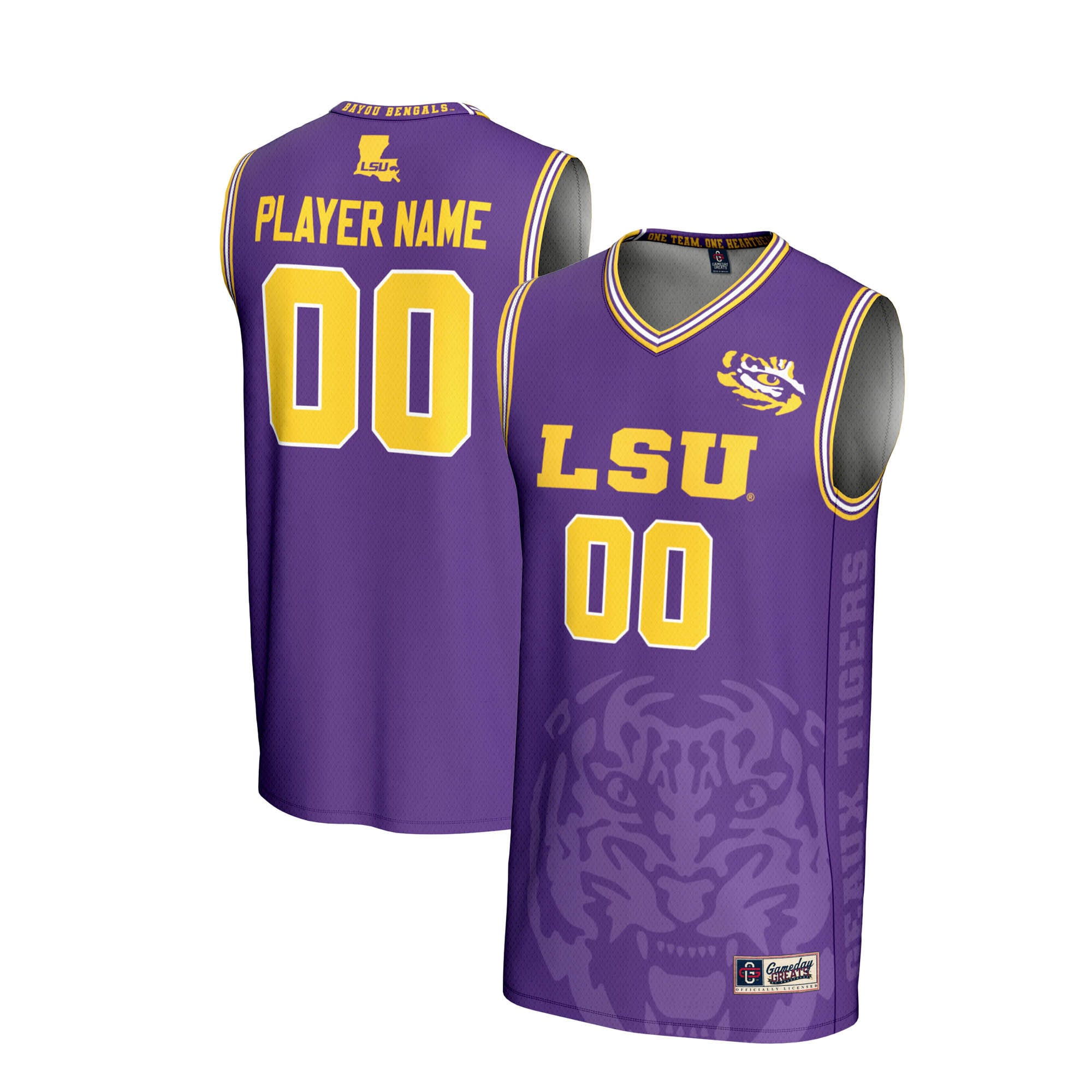 LSU Tigers Men's Basketball Icon Print Lightweight Jersey Purple - front and back view