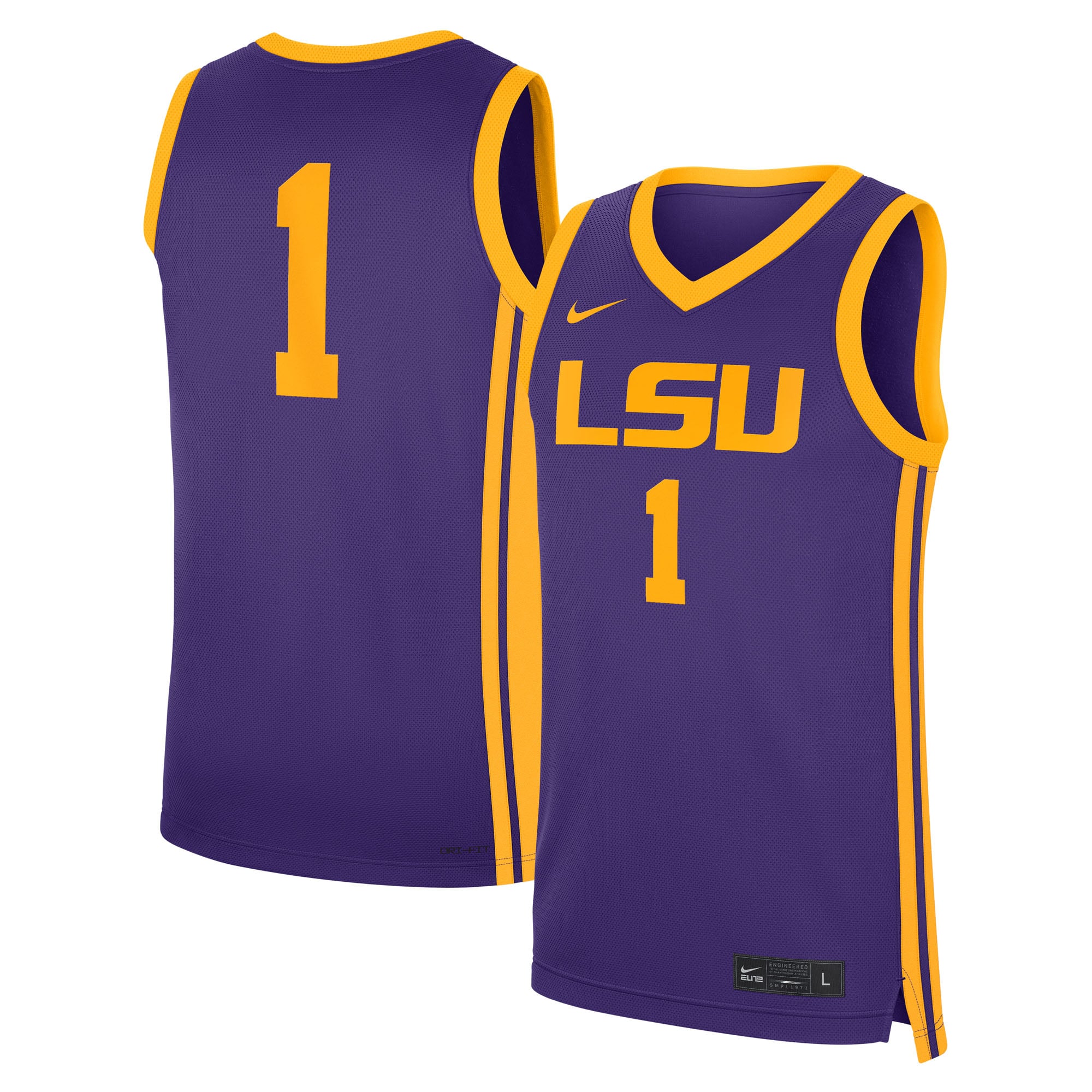 #1 LSU Tigers Road Jersey Purple - front and back view