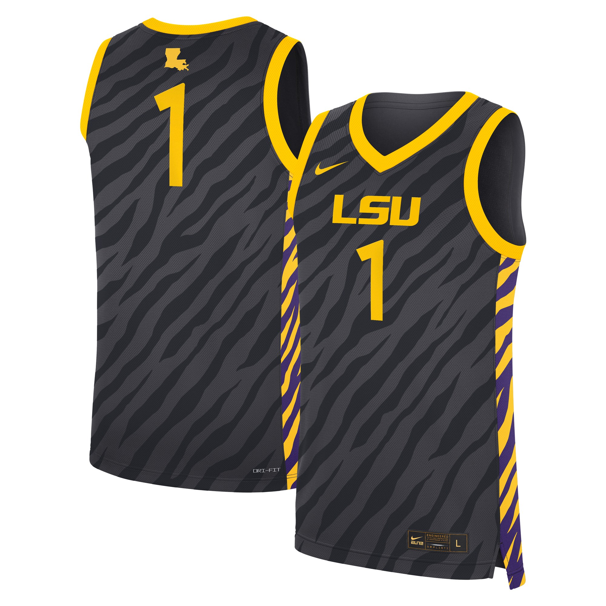 #1 LSU Tigers Unisex Basketball Jersey Anthracite - front and back view