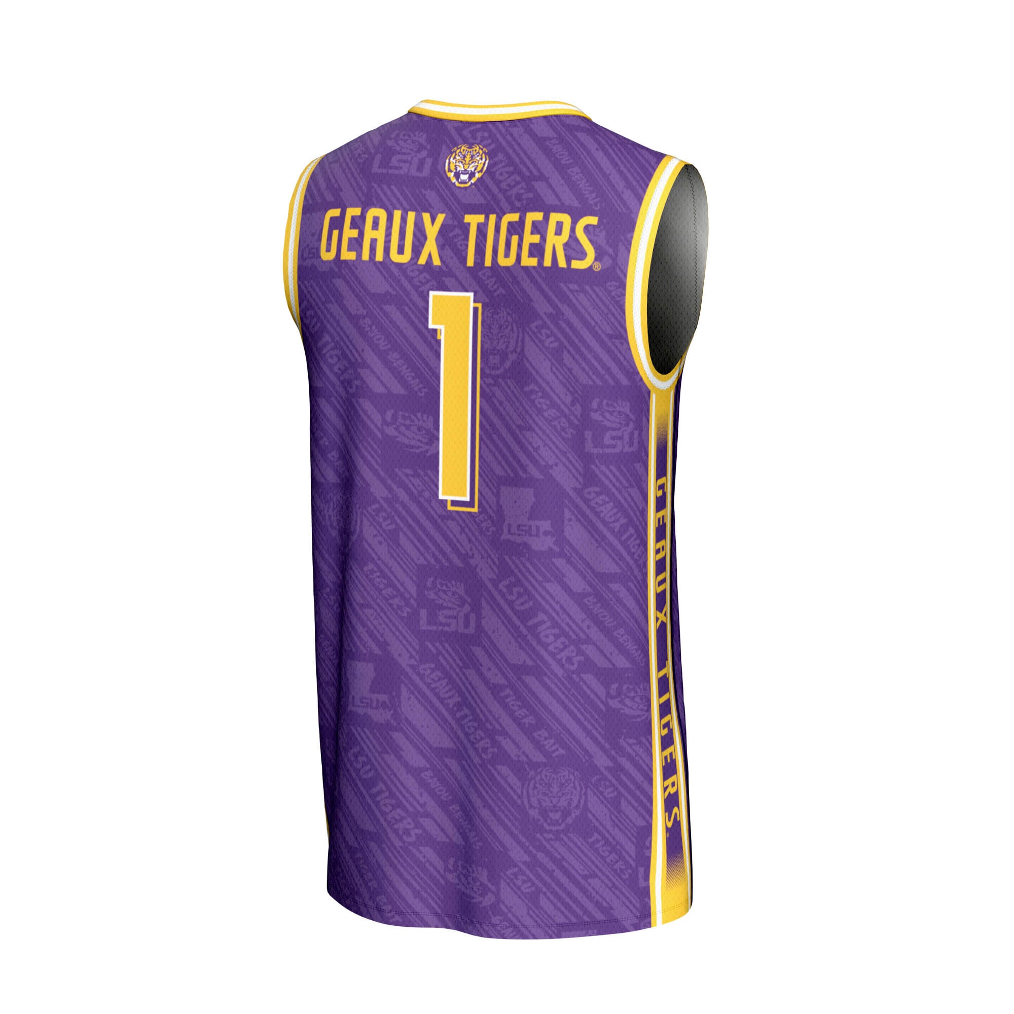 #1 LSU Tigers Unisex Lightweight Highlight Print Basketball Jersey Purple - back view