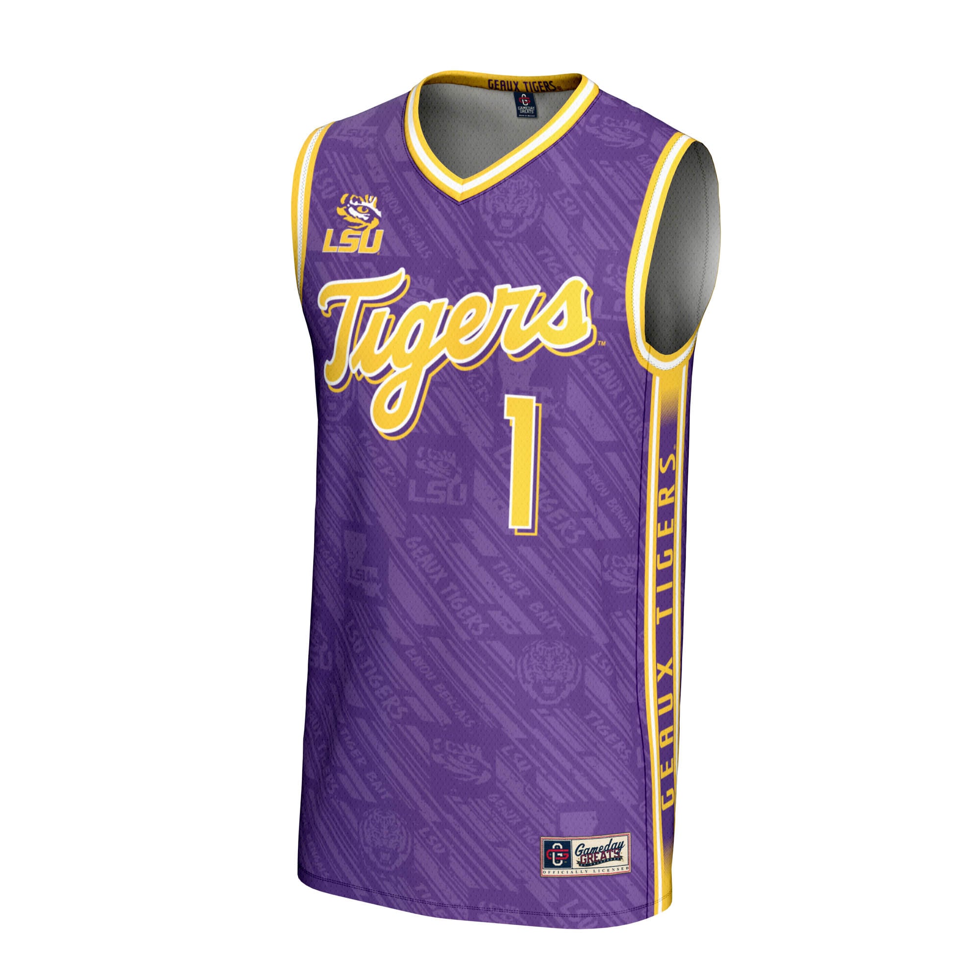 #1 LSU Tigers Unisex Lightweight Highlight Print Basketball Jersey Purple - front view