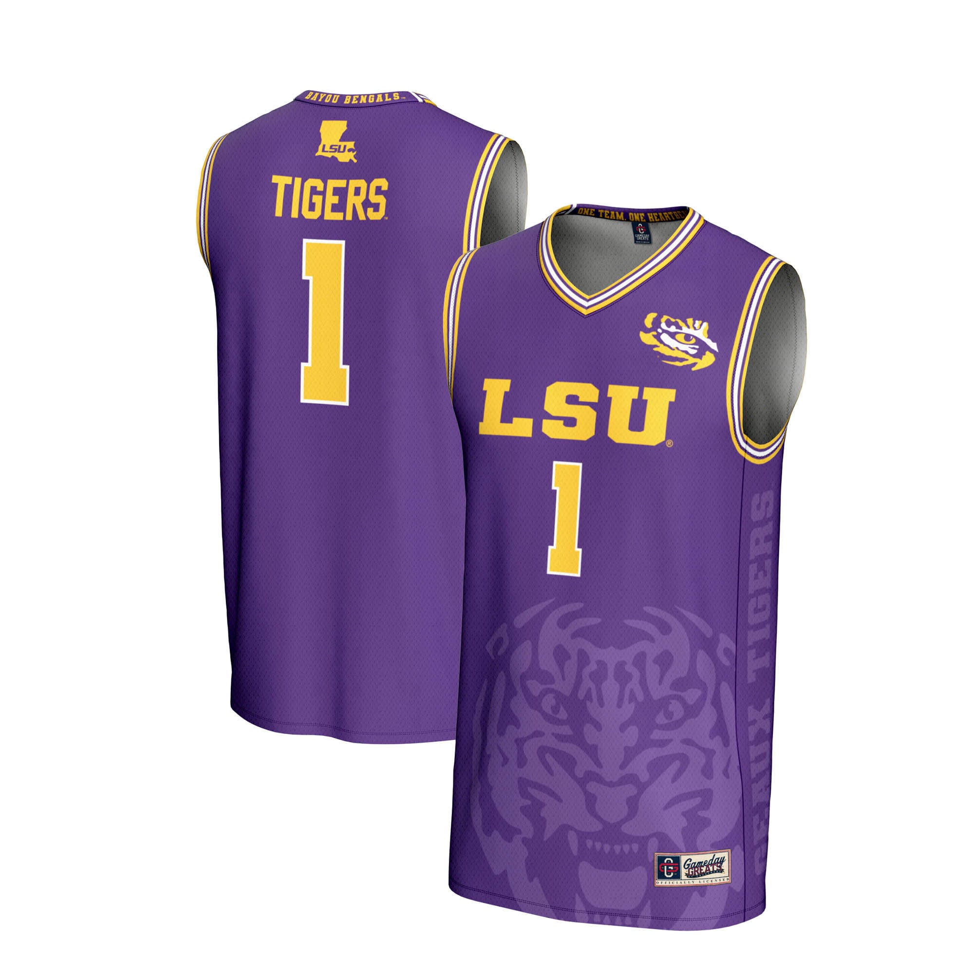#1 LSU Tigers Unisex Lightweight Icon Print Basketball Jersey Purple - front and back view