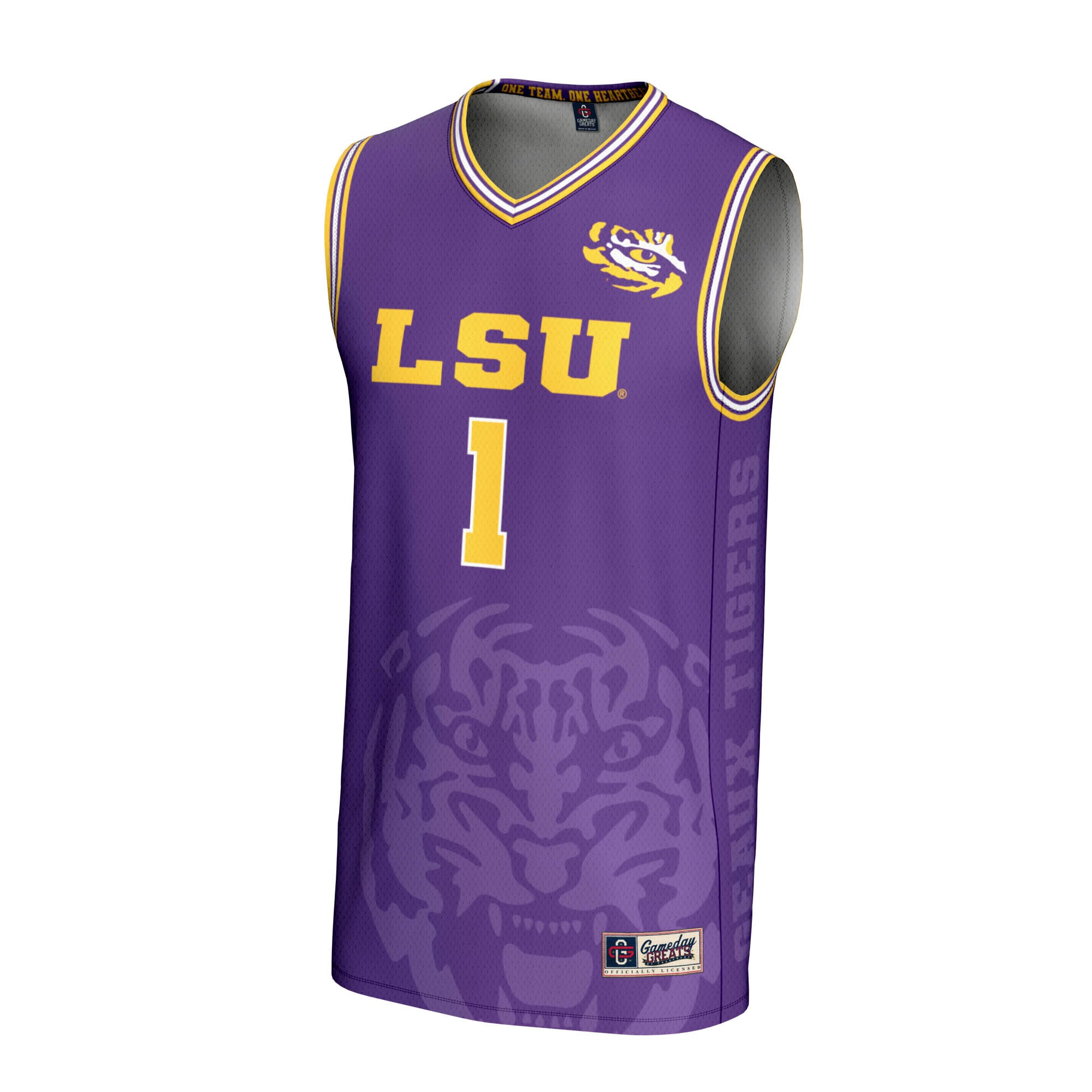 #1 LSU Tigers Unisex Lightweight Icon Print Basketball Jersey Purple - front view