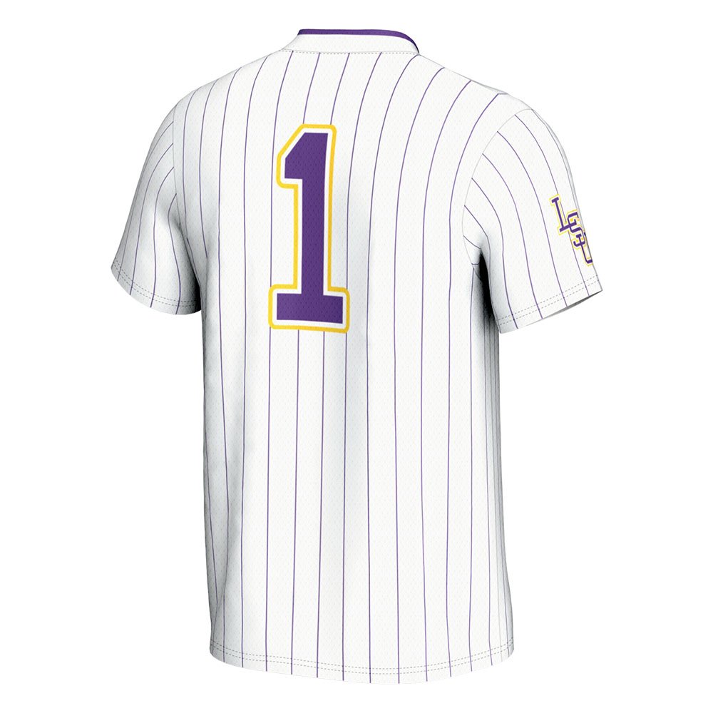 #1 LSU Tigers Unisex Lightweight Softball Jersey White - back view