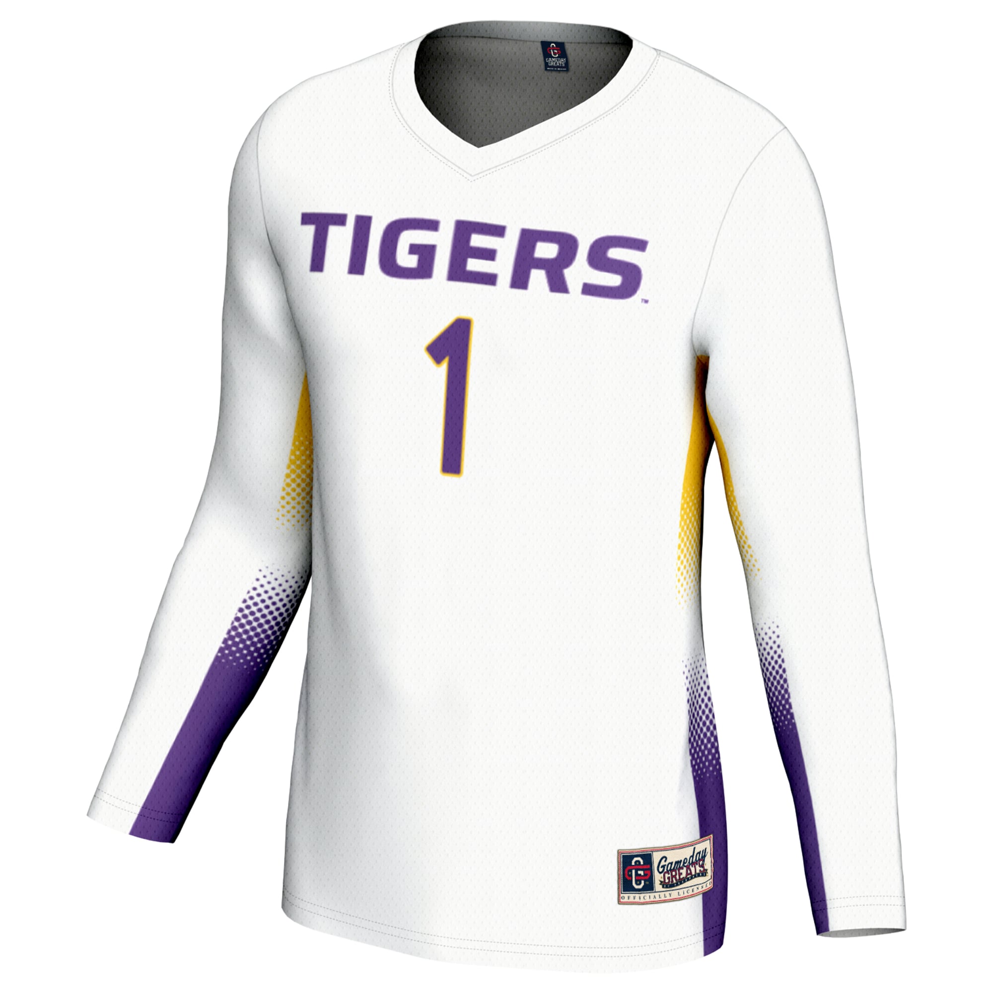 #1 LSU Tigers Unisex Lightweight Volleyball Jersey White - front view