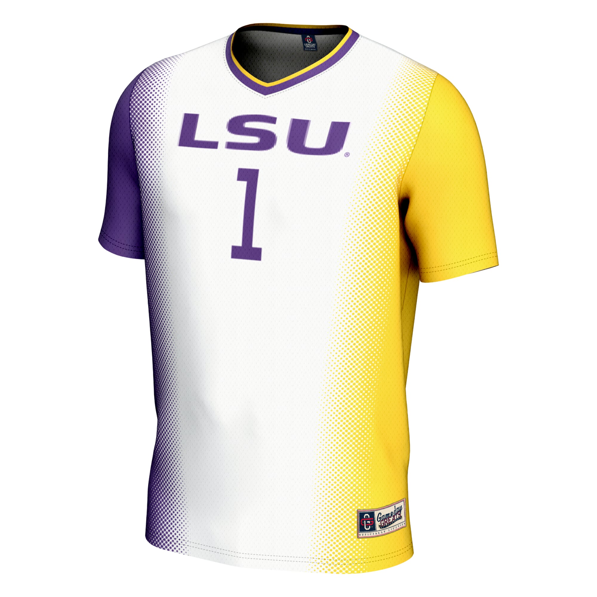 #1 LSU Tigers Unisex Lightweight Women's Soccer Jersey White - front view