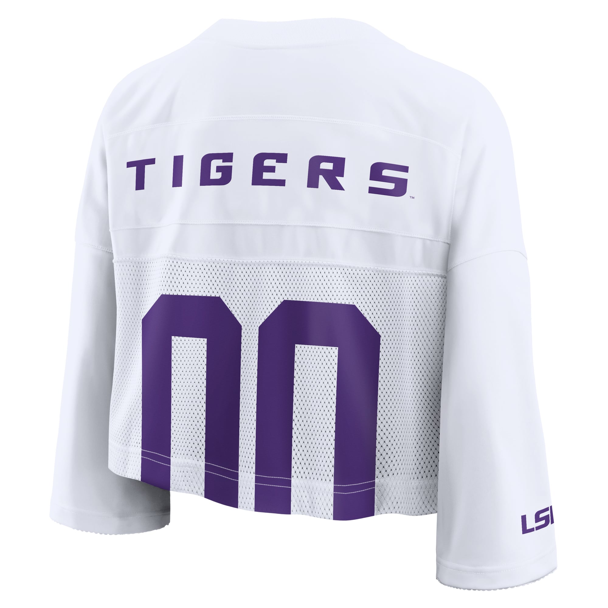 LSU Tigers Women's Cropped Mesh Fashion Jersey White - back view