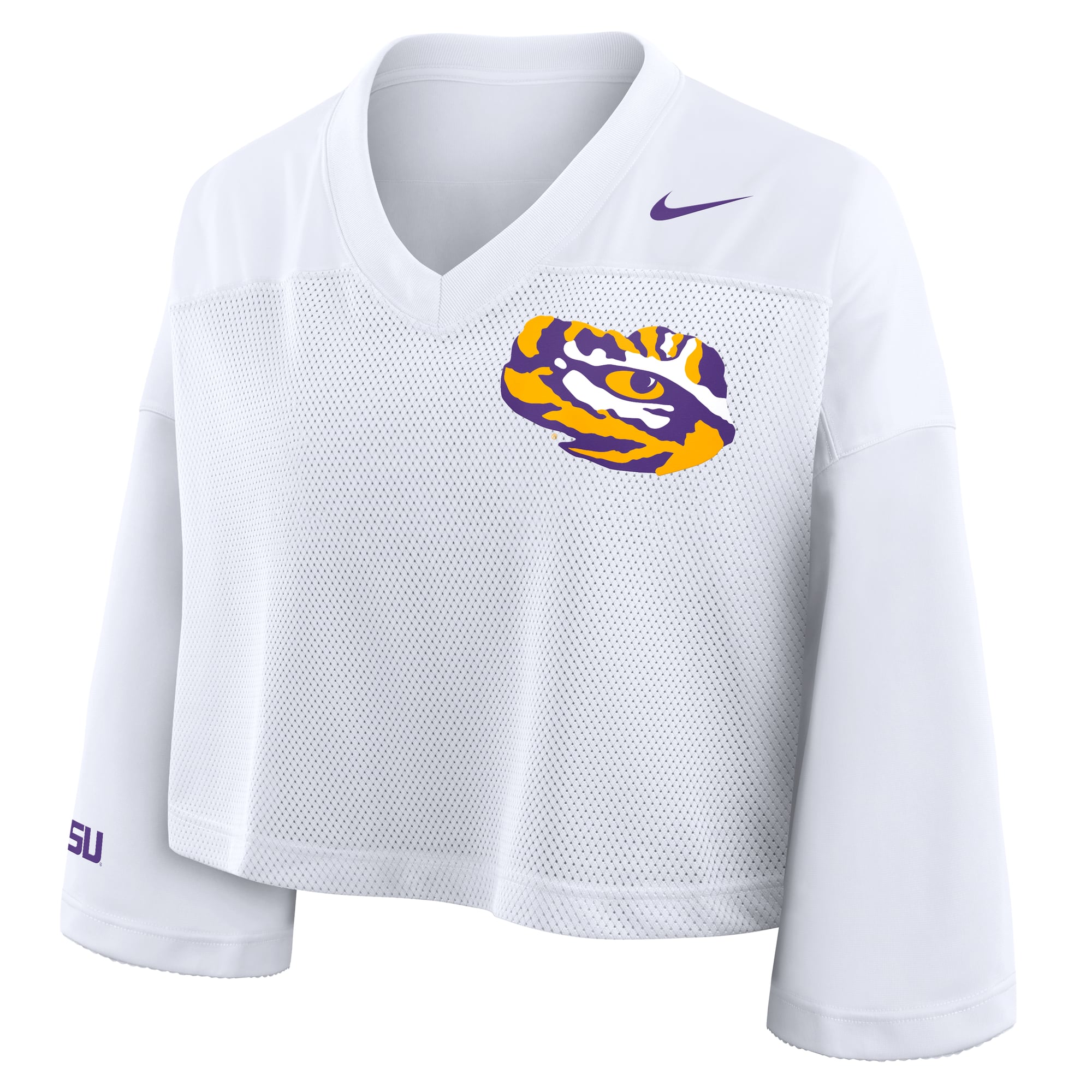 LSU Tigers Women's Cropped Mesh Fashion Jersey White - front view