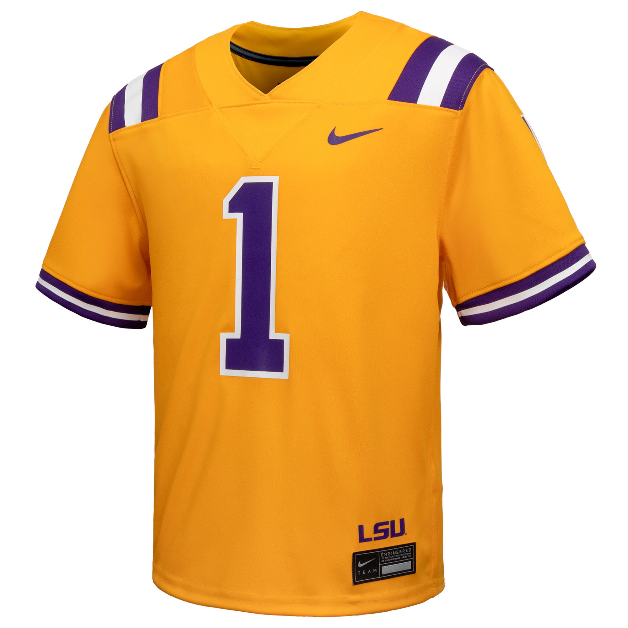 #1 LSU Tigers Youth Alternate Jersey Gold - front view