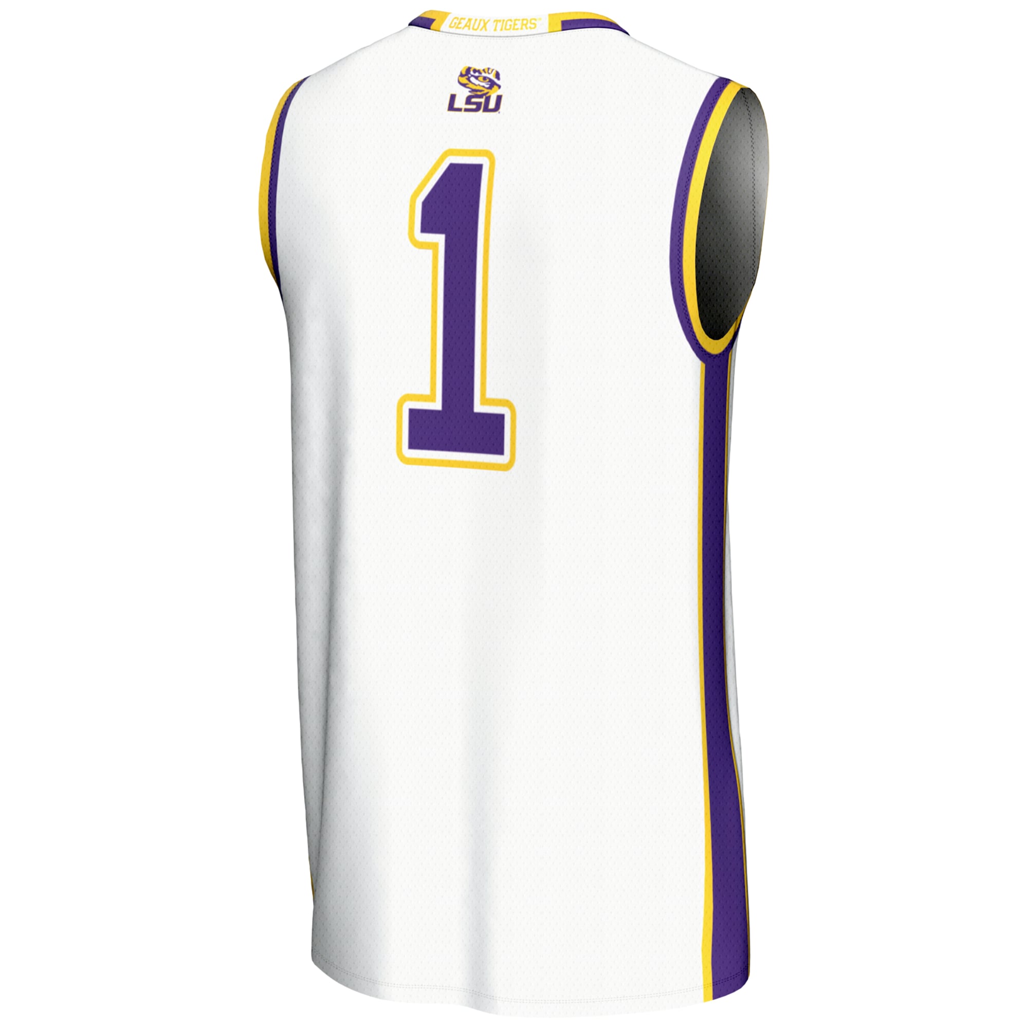 #1 LSU Tigers Youth Lightweight Basketball Jersey White - back view