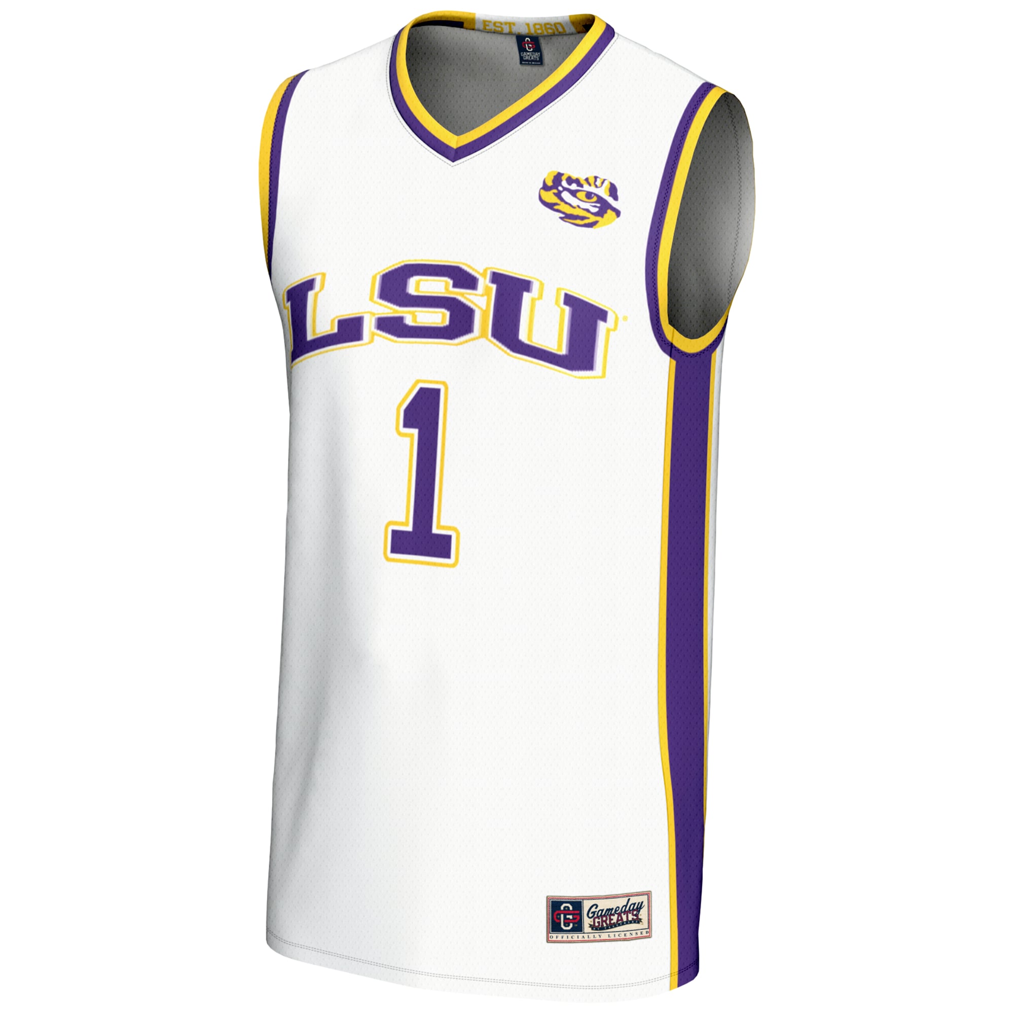#1 LSU Tigers Youth Lightweight Basketball Jersey White - front view