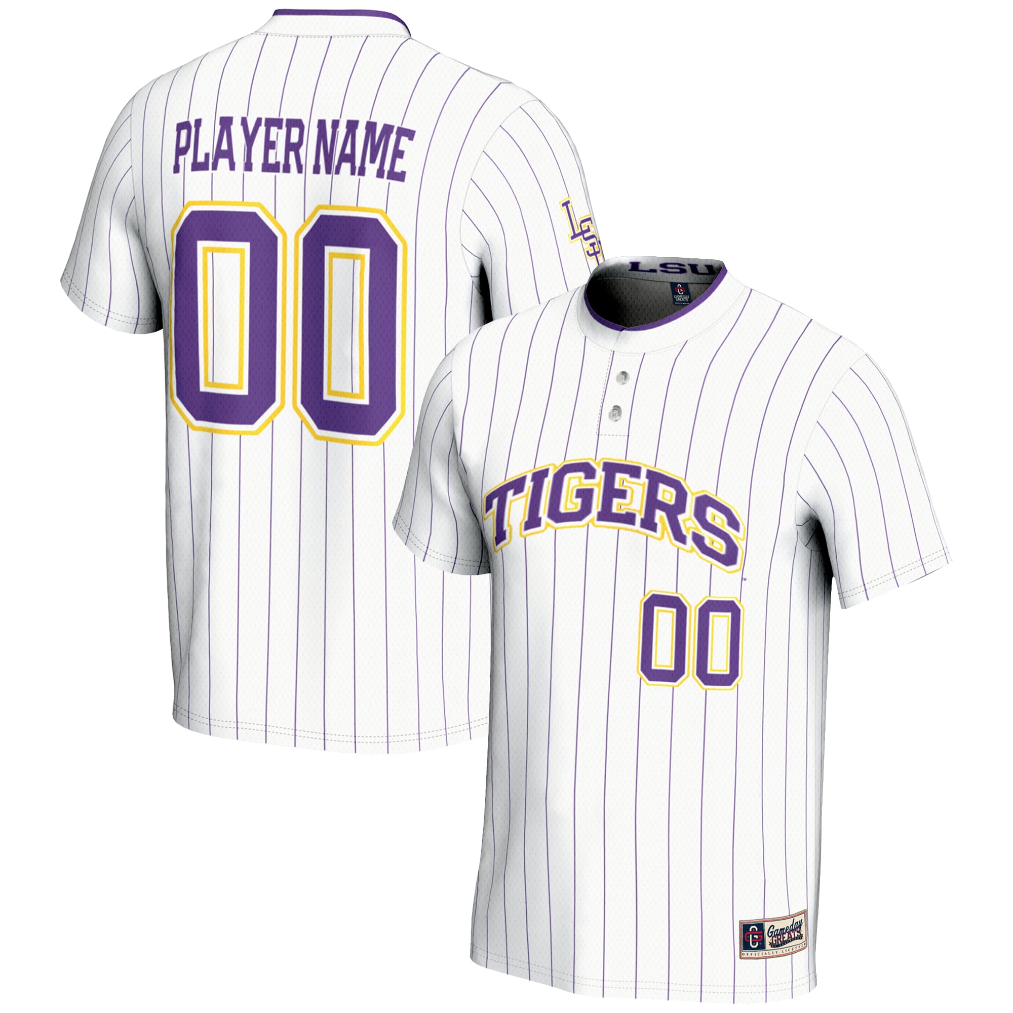 LSU Tigers Youth Lightweight Softball Jersey White - front and back view