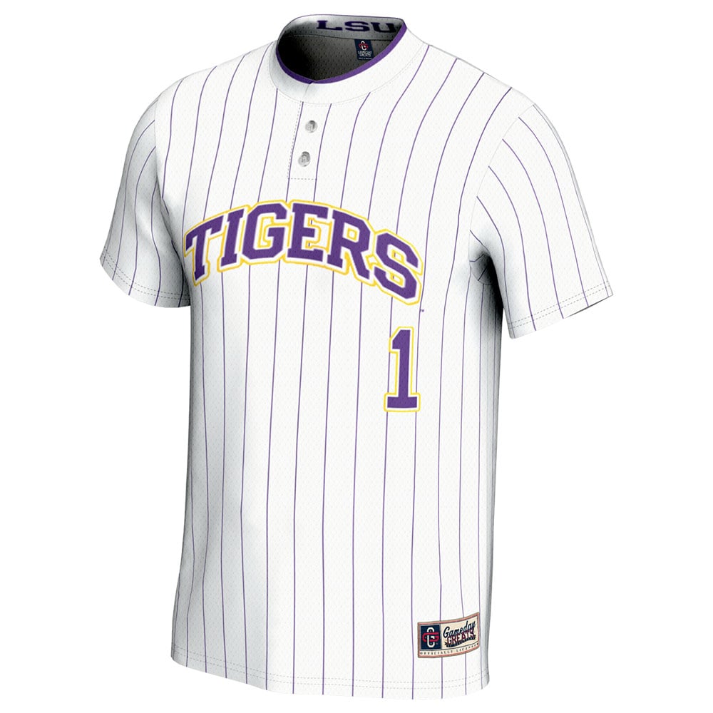 #1 LSU Tigers Youth Lightweight Softball Jersey White - front view