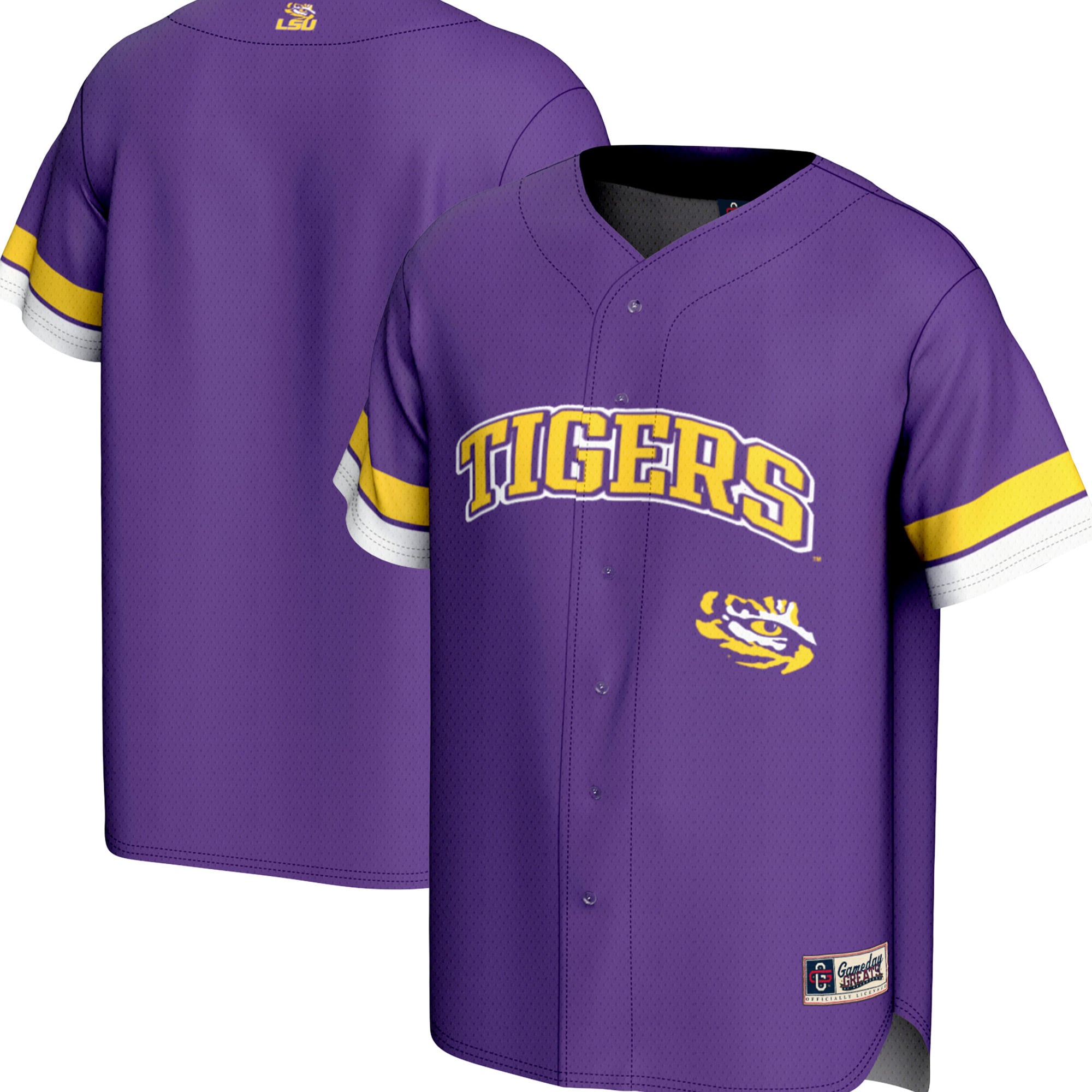LSU Tigers Youth Spirit Baseball Jersey Purple - front and back view