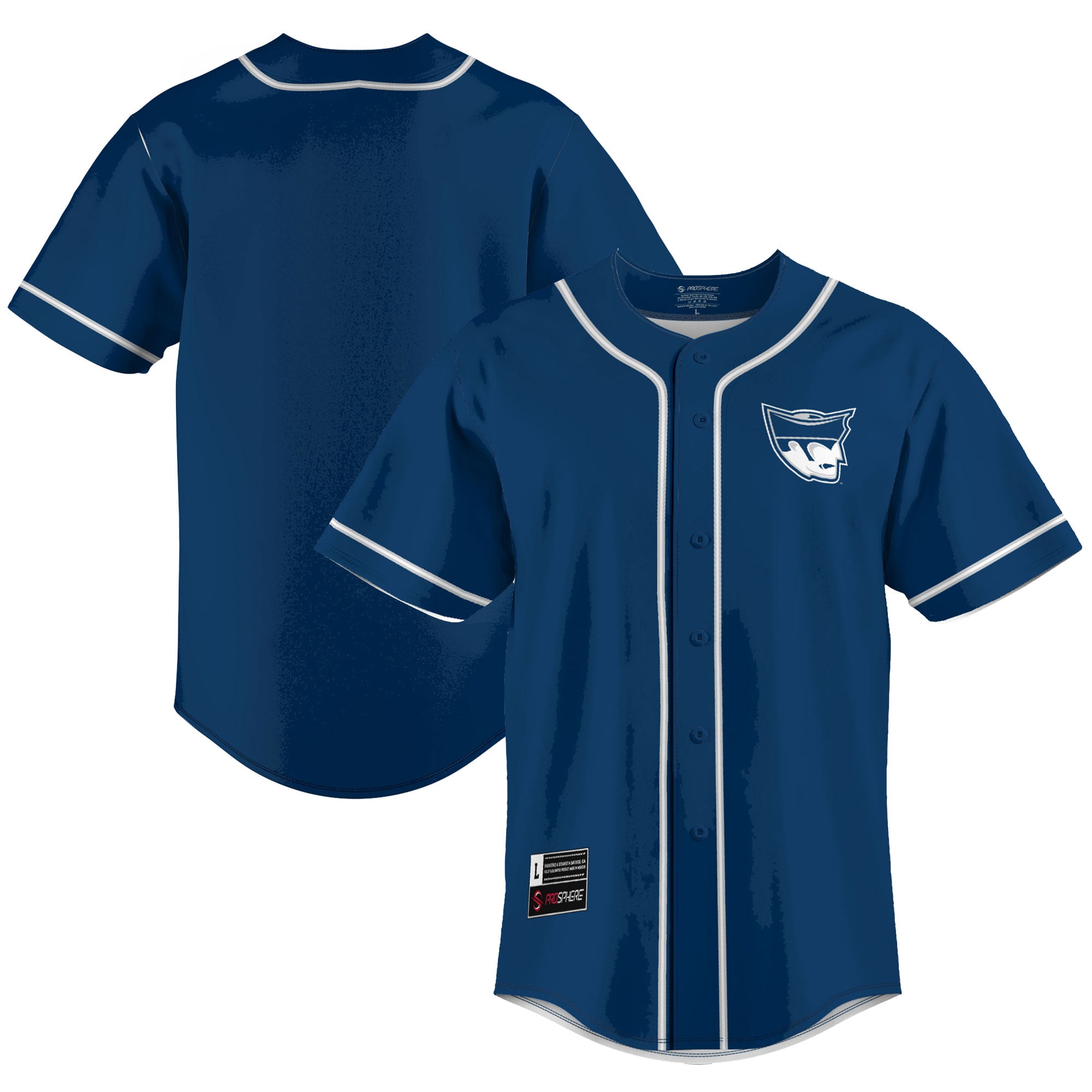 Marietta College Pioneers Lightweight Baseball Jersey Navy - front and back view