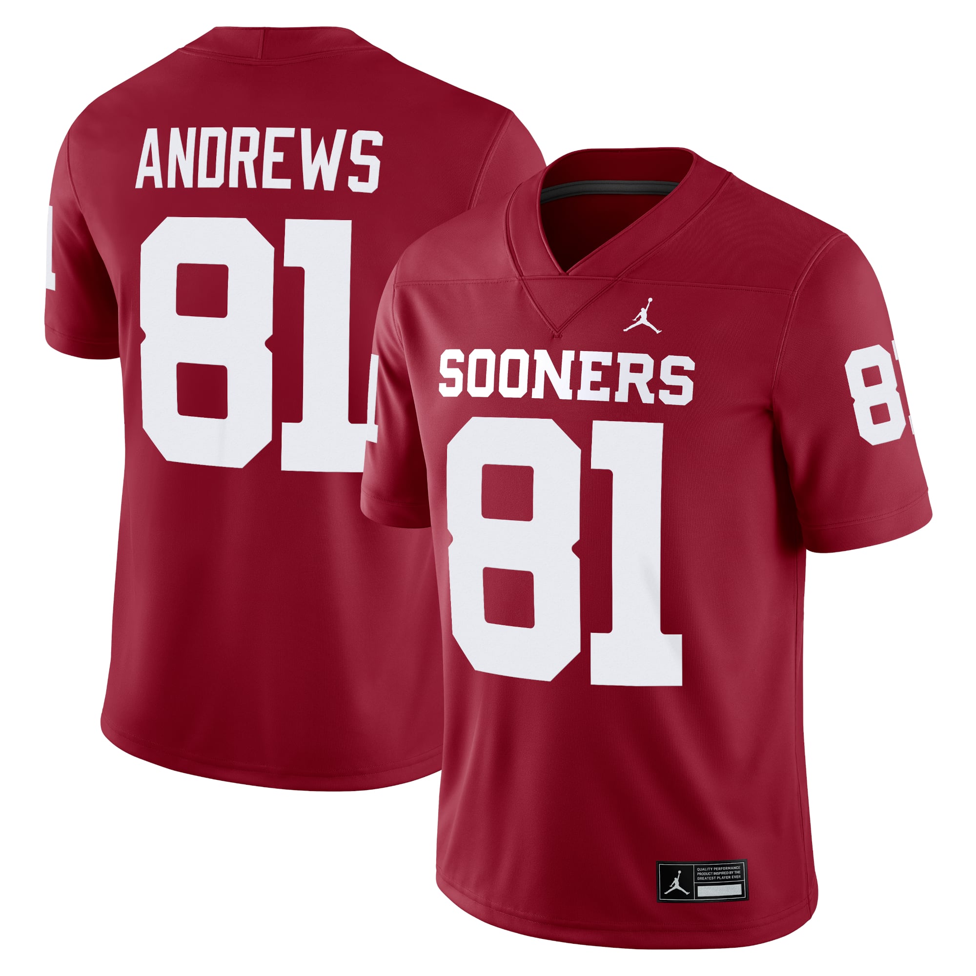 Mark Andrews Oklahoma Sooners Alumni Player Jersey Crimson - front and back view