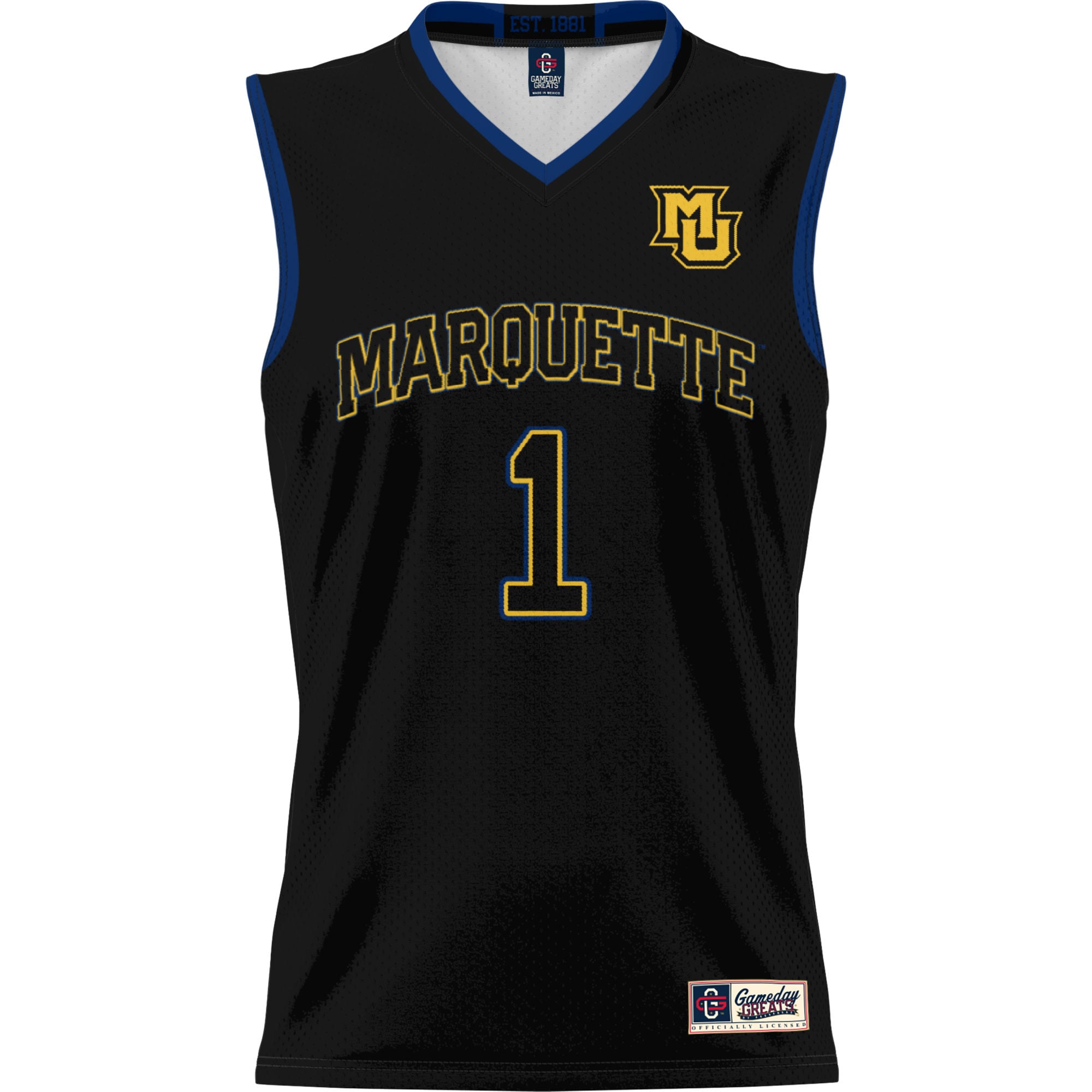 #1 Marquette Golden Eagles Lightweight Basketball Jersey Black - front view
